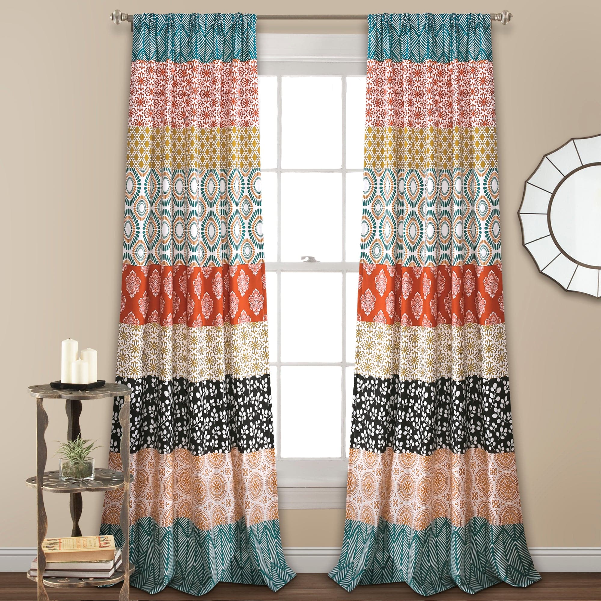 Bohemian Striped Window Curtain Panel Set - Light Filtering Sheer Drapes for Living Room, Bedroom & Nursery (2 Panels) - Perfect for Boho Chic Home Decor