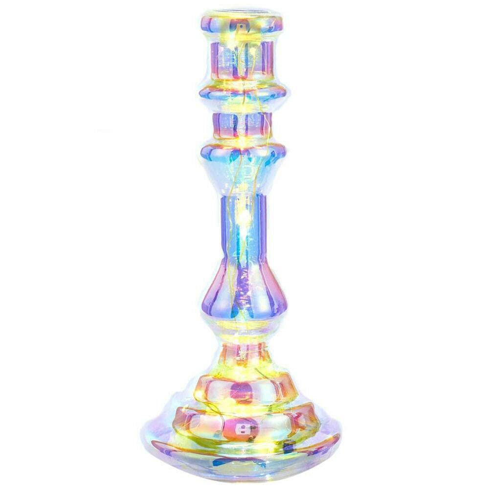 Iridescent LED Glass Candle Holder - 11 Inch Elegant Centerpiece for Halloween, Table & Wall Decor - Perfect for Parties, Weddings & Home Ambiance
