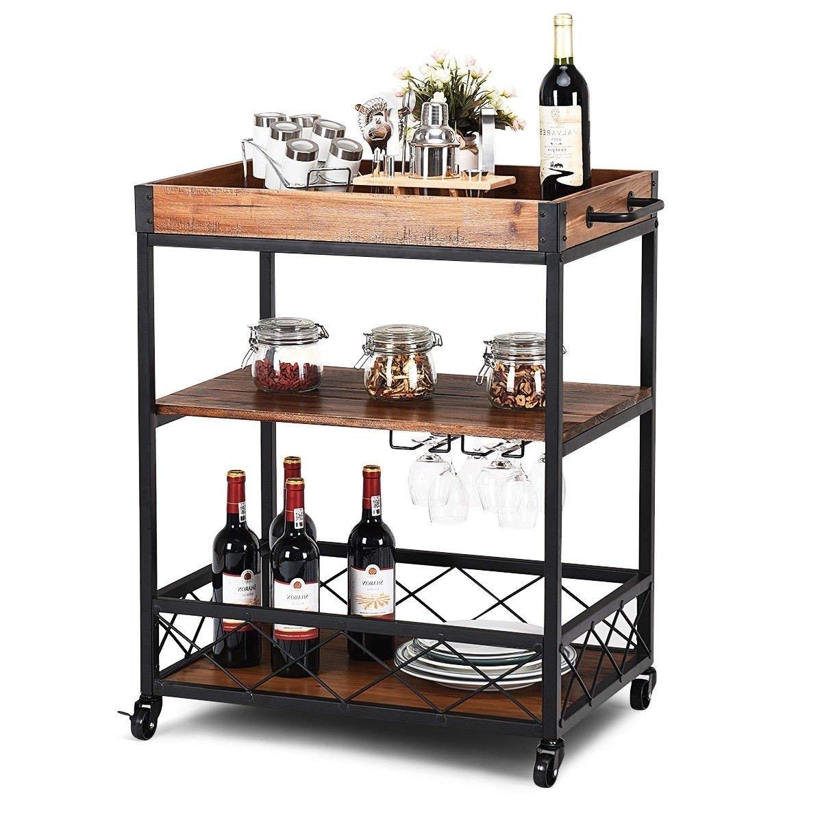 StarSun Depot Wood and Iron Kitchen Cart with Removable Tray Top & Wheels - Perfect for Small Spaces, Dining Room Storage, or Mobile Kitchen Island