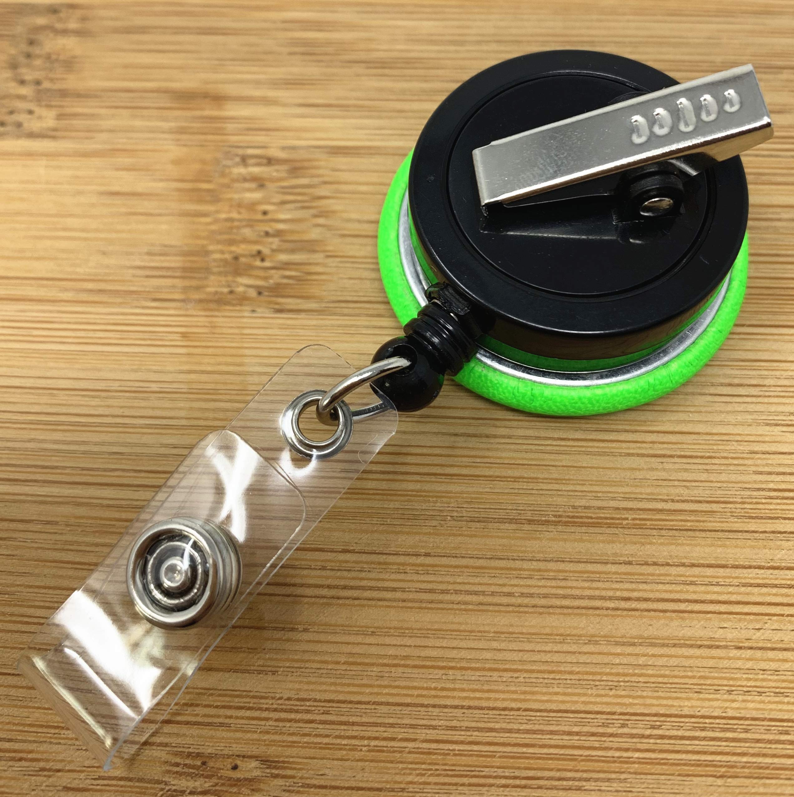 Premium Leather Retractable ID Badge Reel with 360° Swivel Clip - Lime Green | Professional Name Tag Holder for Nurses, Teachers & Office Workers