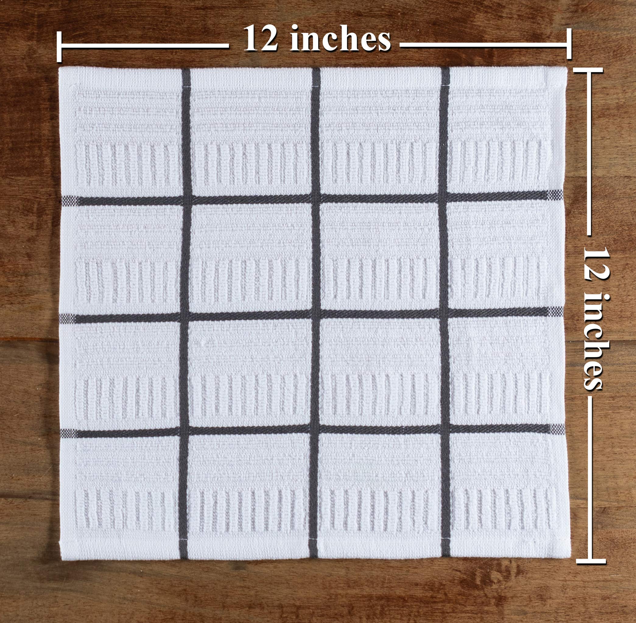Premium 100% Cotton Kitchen Towels Set of 8 - Absorbent Gray & White Dish Cloths, Reusable Tea Towels & Cleaning Rags (12x12 Inches) | Oeko-Tex Certified | Perfect for Dish Drying, Counter Wiping & Hand Towels