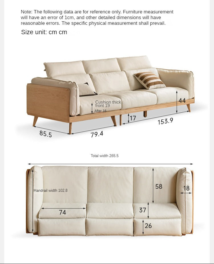Modern Oak Solid Wood Straight Row Down Sofa - Durable & Stylish Living Room Furniture for Home, Office, and Lounge Spaces