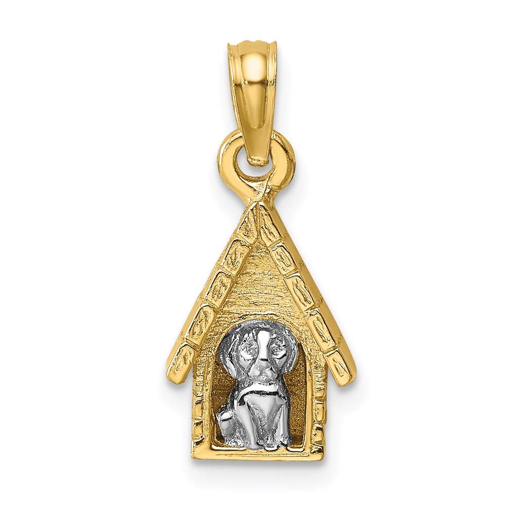 14K Two-Tone Gold Rhodium Plated 3D Dog Inside Dog House Charm Pendant Necklace – Perfect Gift for Dog Lovers & Pet Jewelry Enthusiasts