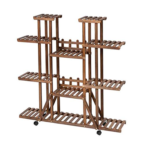 6-Tier 11-Shelf Multi-Purpose Carbonized Wooden Plant Stand for Indoor & Outdoor Use - Perfect for Balcony, Garden, Patio, and Home Decor