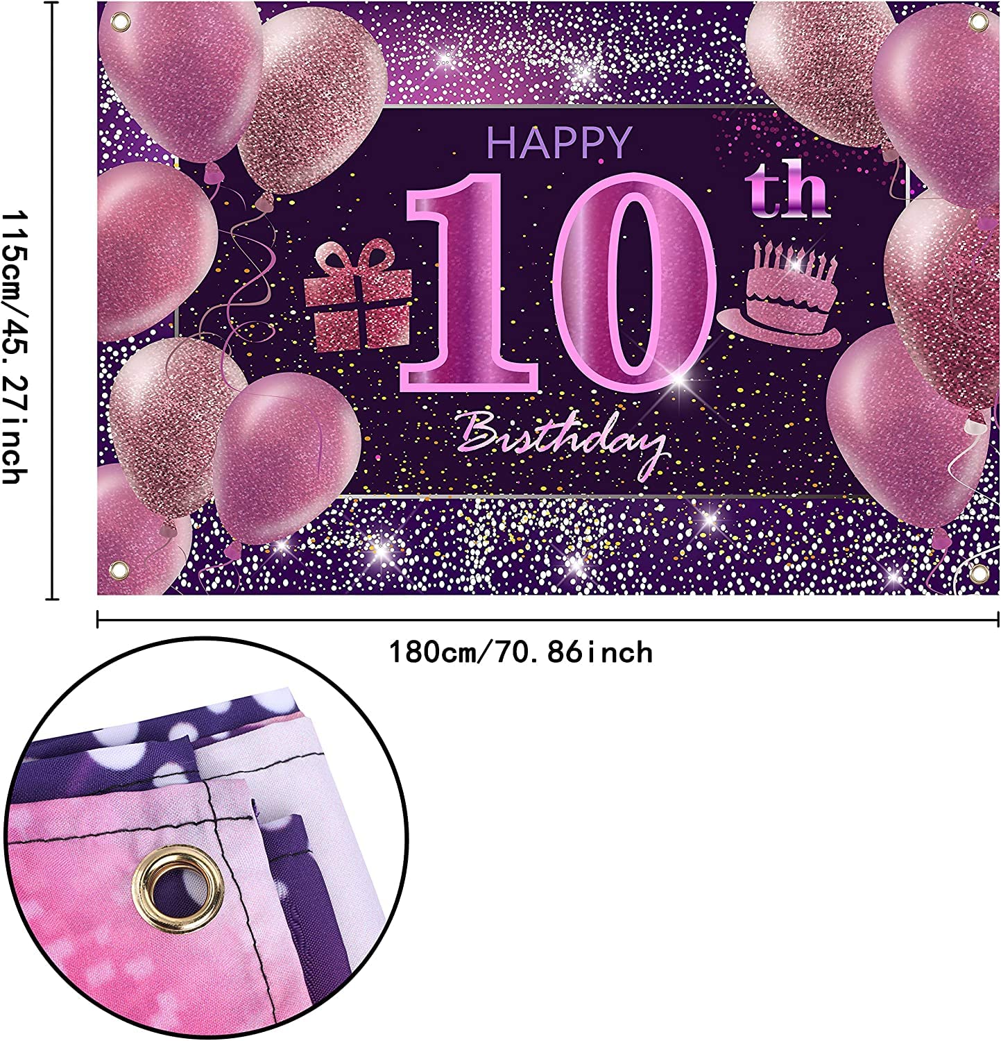10th Birthday Decorations for Girls - Pink Happy Birthday Banner & Party Backdrop - Perfect for Birthday Parties, Baby Showers & Special Celebrations