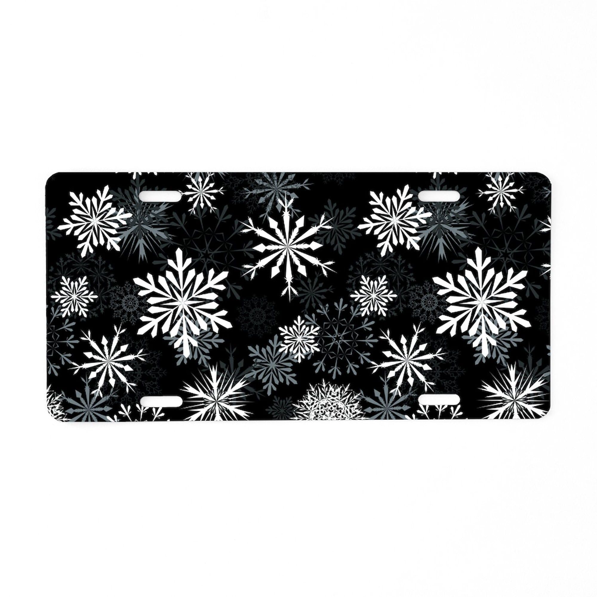 Snowflakes Black Aluminum License Plate - Front Vanity Tag for Cars & Trucks | Durable & Customizable for Winter & Holiday Decor