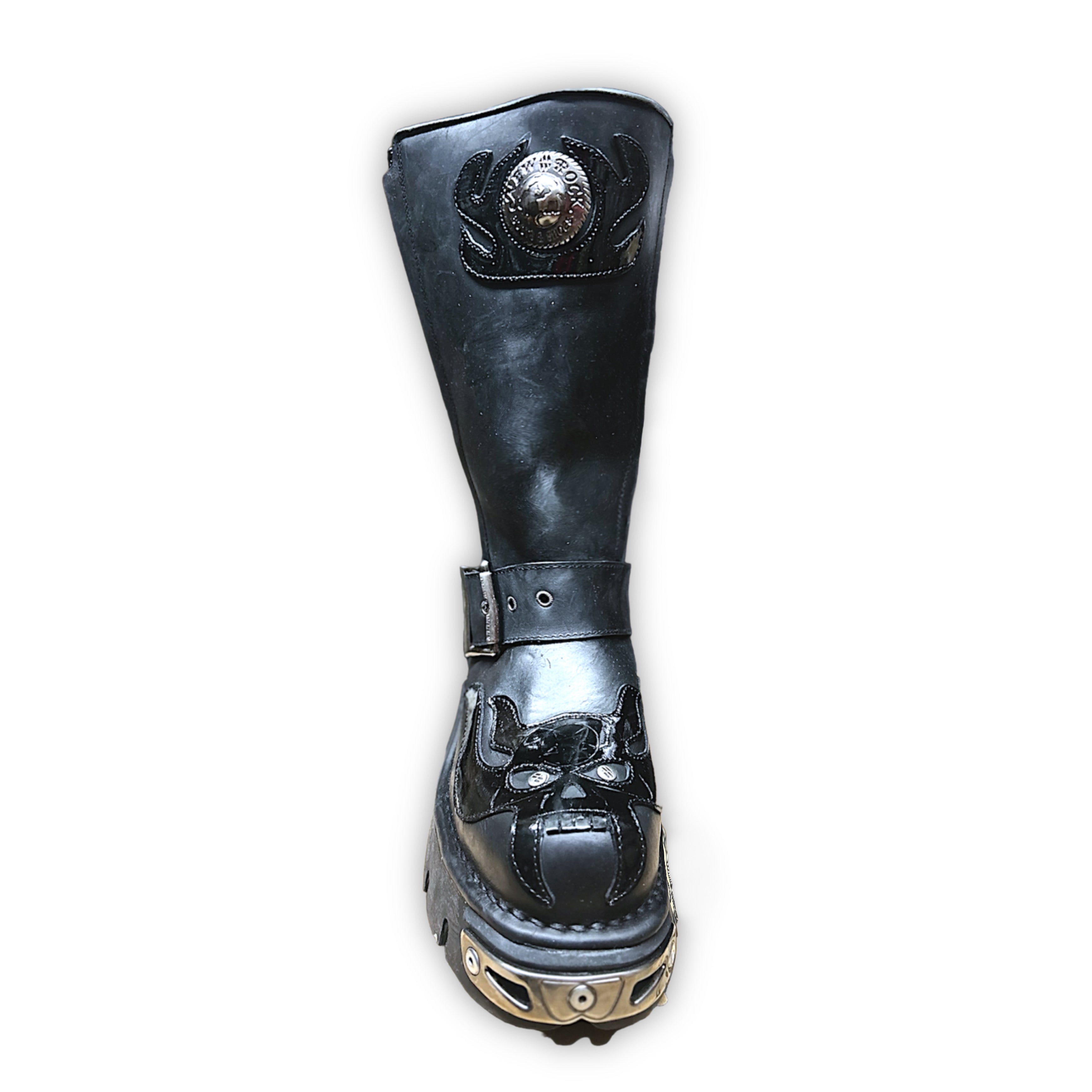 New Rock M.118 Tower Boots for Men - Black Leather Motorcycle & Combat Boots - Perfect for Biking, Outdoor Adventures & Street Fashion
