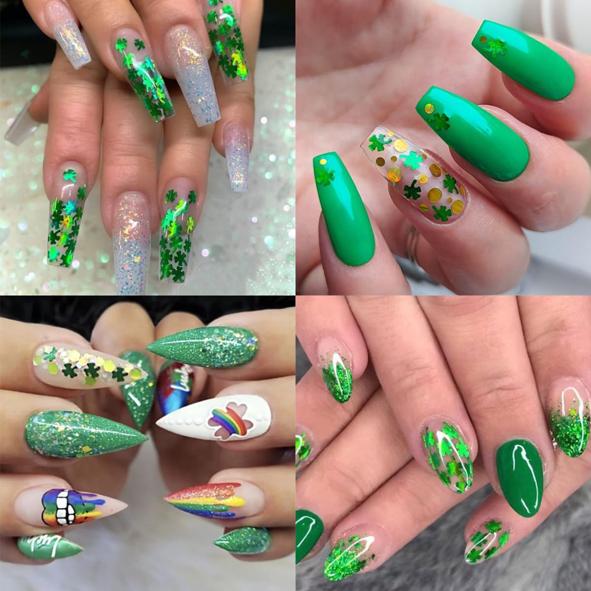 6 Grids St. Patrick's Day Nail Art Glitters - 3D Holographic Green Shamrock Nail Stickers, Irish Sequins & Sparkle Confetti Flakes for DIY Clover Nail Designs | Perfect for Women's St. Patrick's Day Party, Nail Salon Decorations & Festival Nail Art