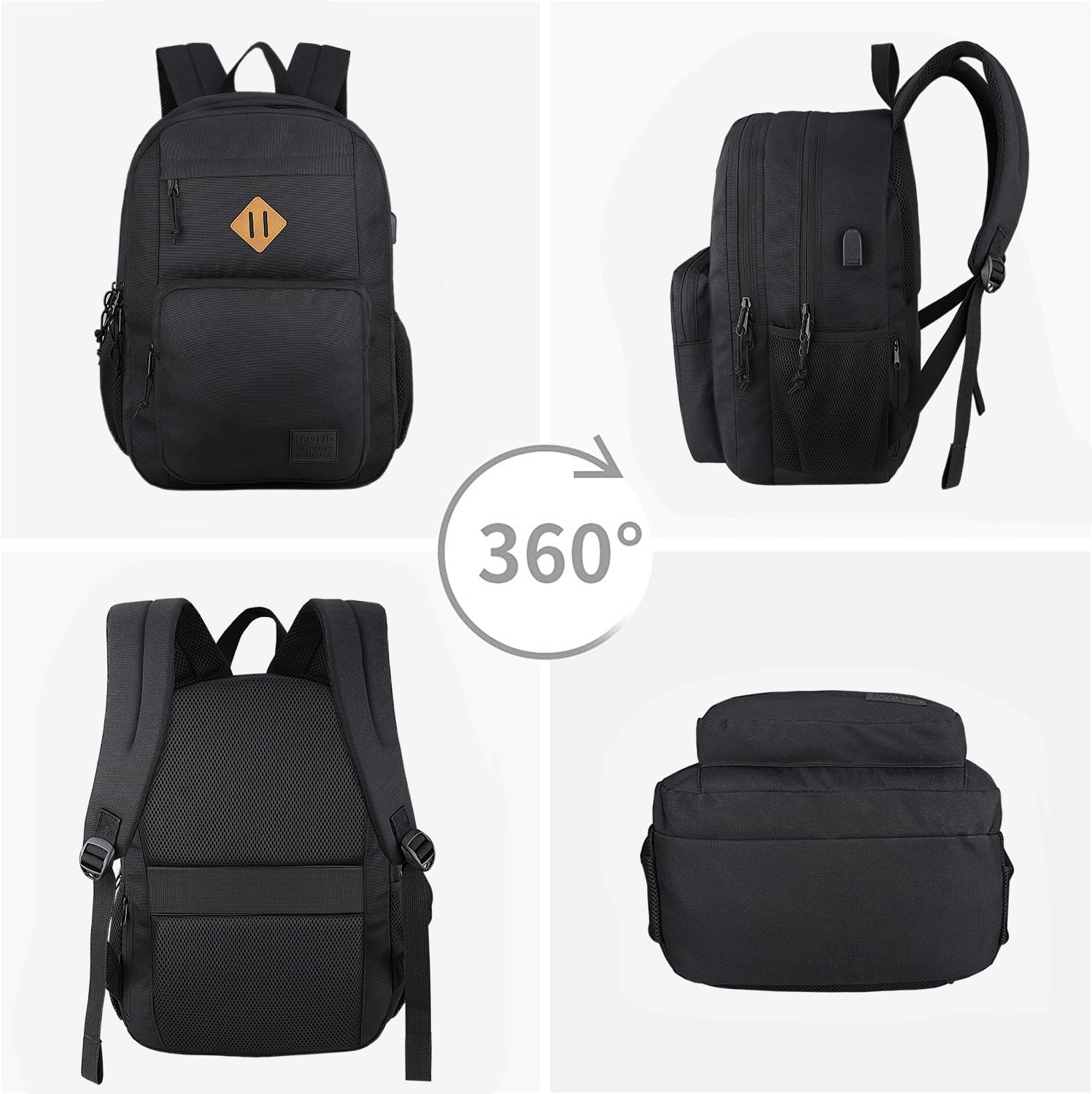 KEOFID Anti Theft Travel Backpack for Men & Women - USB Charging Laptop Backpack, Water Resistant College Work Bag (Black) - Perfect for Business Trips, Commuting & Campus Life
