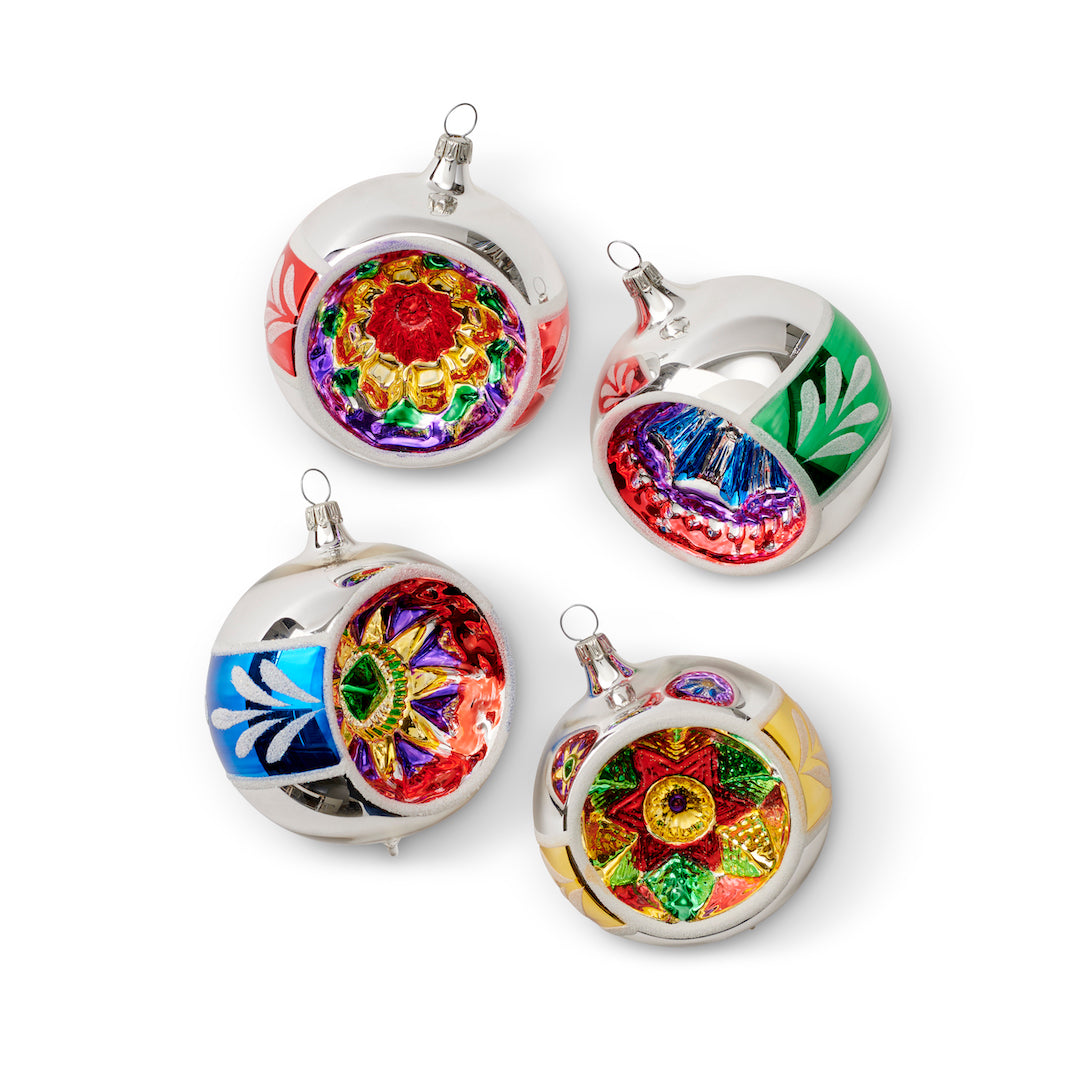 Vibrant Multicolor Reflector Ball Ornaments - Set of 4 for Christmas Tree Decorations, Party Decor & Home Accents