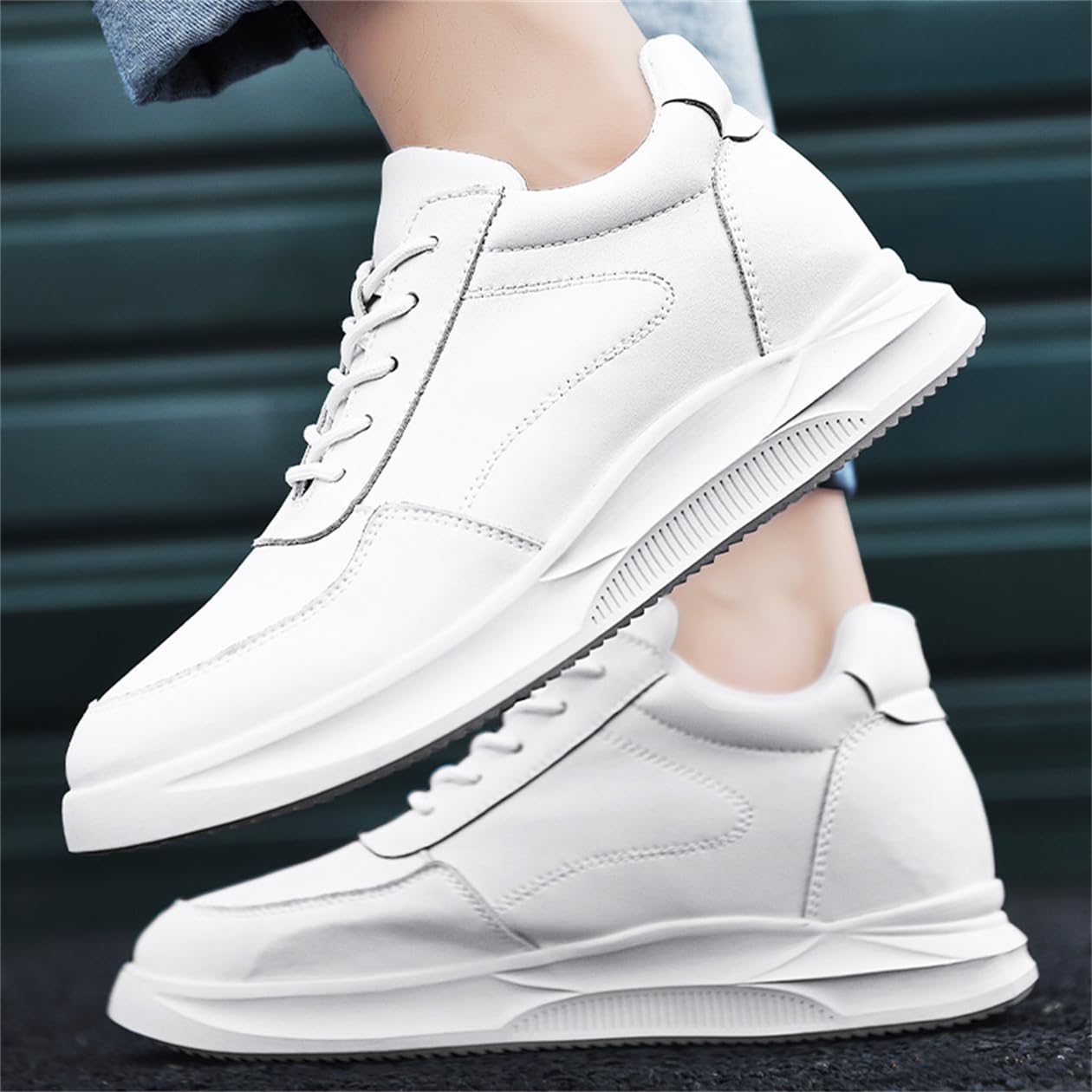 VIBLiSS Men's Invisible Height Increasing Sneakers - 3.14 Inch Elevator Shoes for Business, Office & Sports | Non-Slip White Dress Shoes for Men | Perfect for Work, Dating & Special Occasions