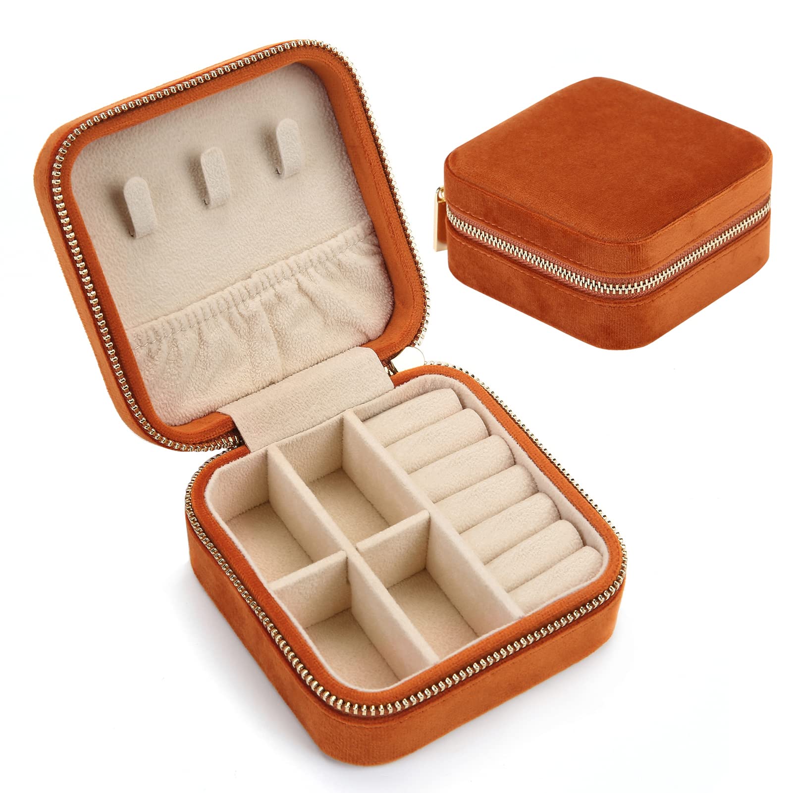 TRODANCE Plush Velvet Travel Jewelry Organizer Box - Portable Mini Jewelry Case for Rings, Earrings, Necklaces - Caramel Velvet Jewelry Storage for Women, Gift & Travel Accessories | Perfect for Vacation, Business Trips & Daily Organization