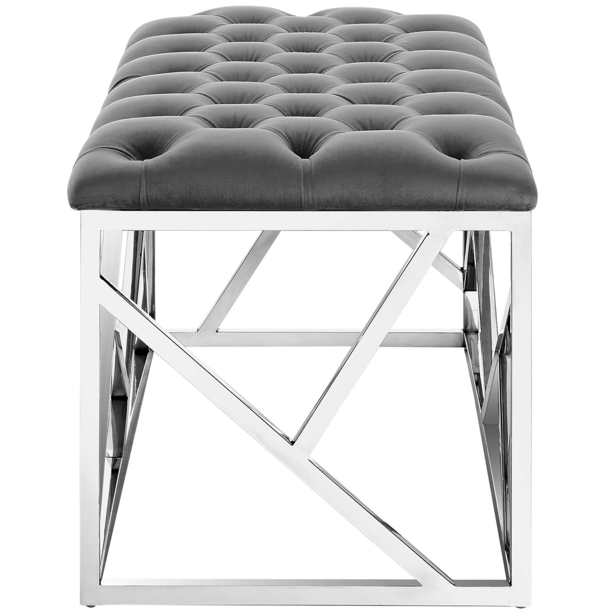 Premium Velvet Tufted Bench with Stainless Steel Base - 331 lbs Weight Capacity, Floor-Friendly Footpads, Ready-to-Use for Living Room, Bedroom & Entryway Decor