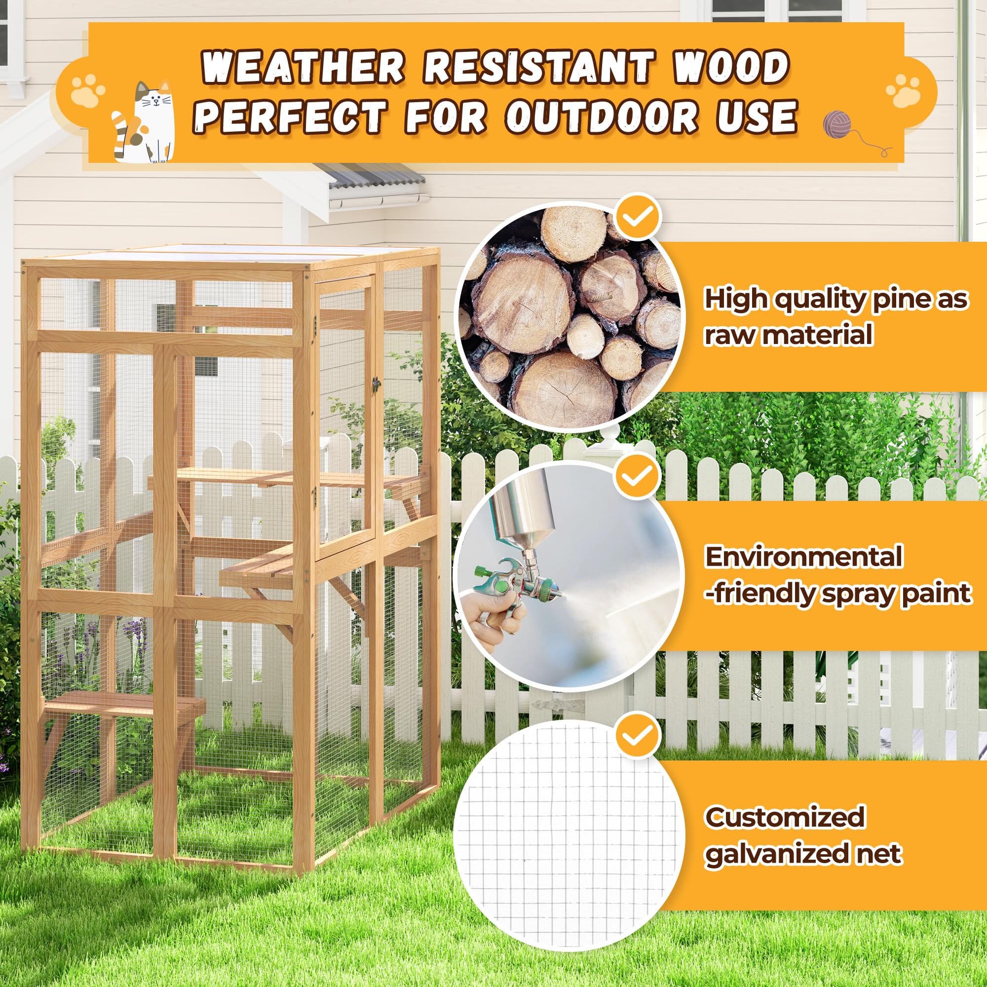 Premium Wooden Catio Outdoor Cat Enclosure with Window Access - Safe Patio Playhouse for Indoor Cats | Perfect for Backyards, Balconies & Garden Spaces