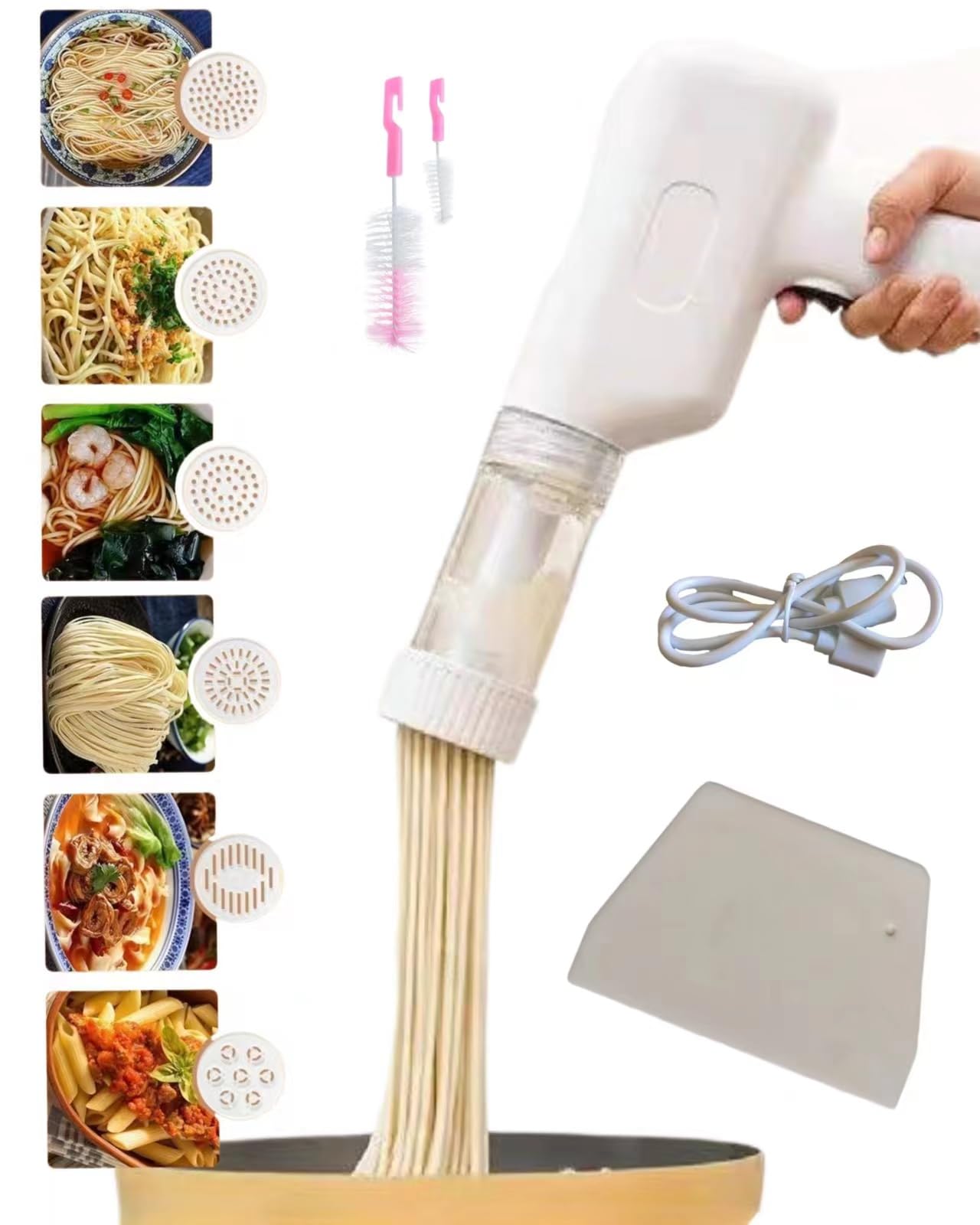 6-in-1 Electric Pasta Maker Machine - Cordless Handheld Noodle Press with Molds for Home Kitchen