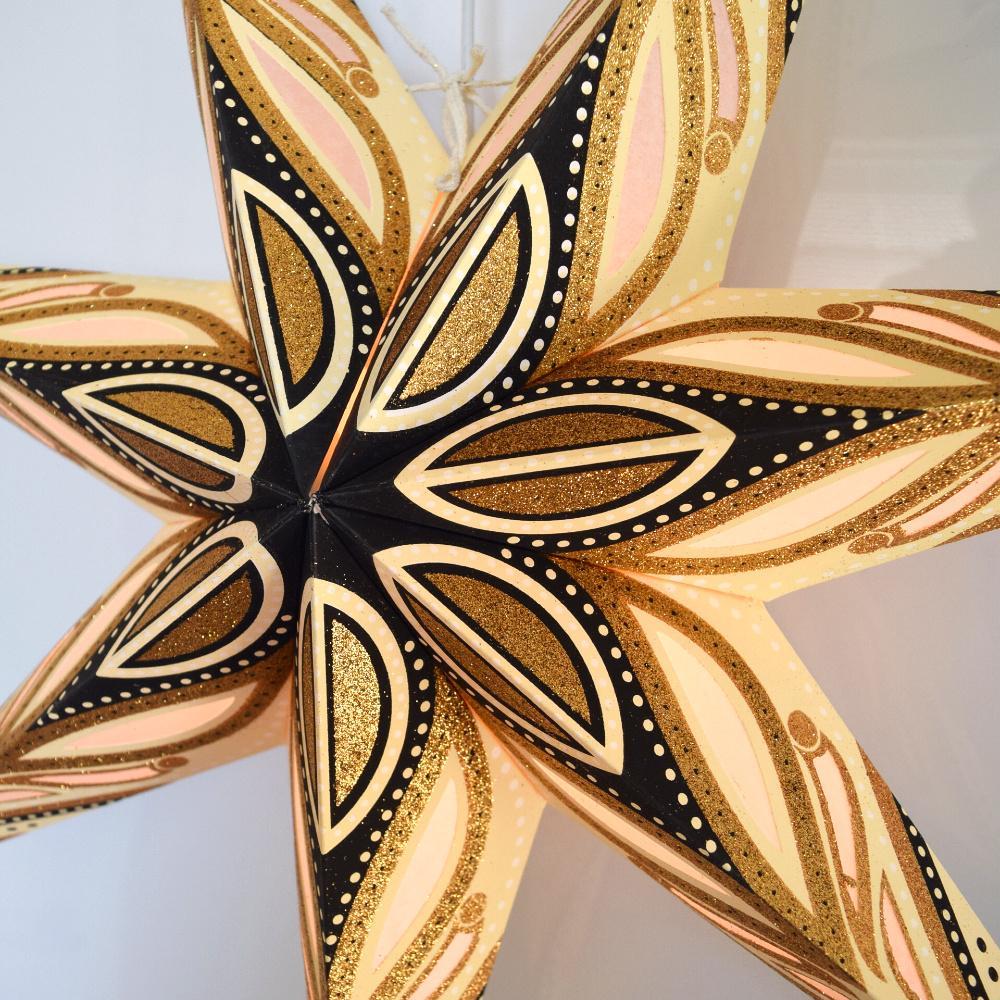 24-Pack Latte Brown Koko Glitter 7-Point Paper Star Lanterns - Hanging Wedding & Party Decorations for Indoor/Outdoor Events, Baby Showers, Christmas & Home Decor