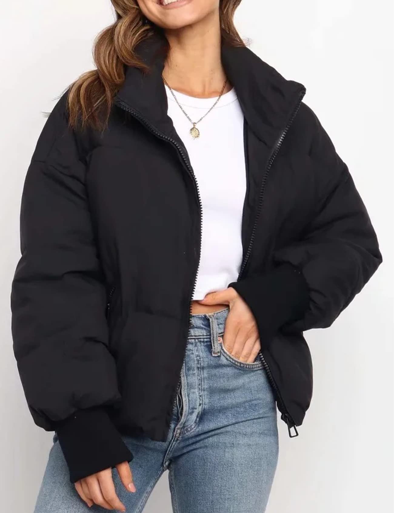 Gihuo Women's Winter Cropped Puffer Jacket - Warm Quilted Short Coat for Cold Weather | Perfect for Outdoor Activities, Commuting & Casual Wear