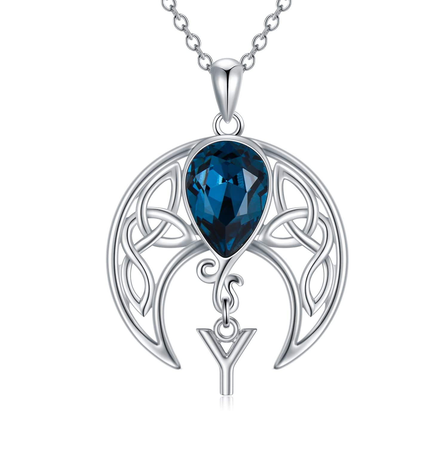 Celtic Moon Necklace with A-Z Initial Letter & Austrian Crystals - Personalized Birthstone Jewelry Gift for Women, Girls, Teens | Elegant Pendant for Birthday, Anniversary, Valentine's Day & Special Occasions