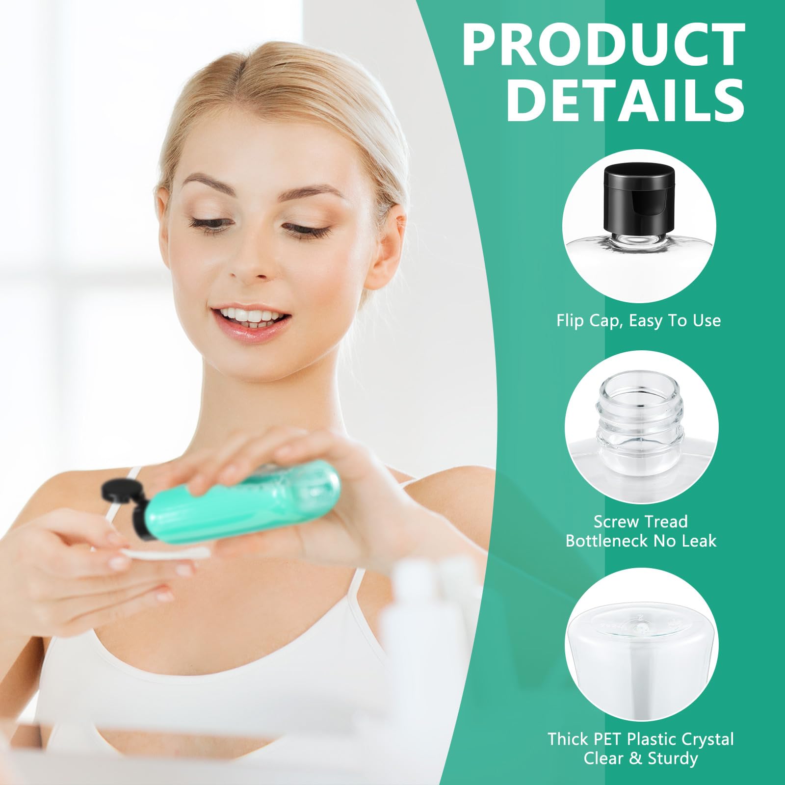 Domensi 12-Pack 3.4 oz Travel Bottles with Flip Top Lids - Clear Plastic Leakproof Squeeze Containers for Shampoo, Lotion & Toiletries - TSA Approved Refillable Cosmetic Bottles for Air Travel, Gym & Vacation Essentials