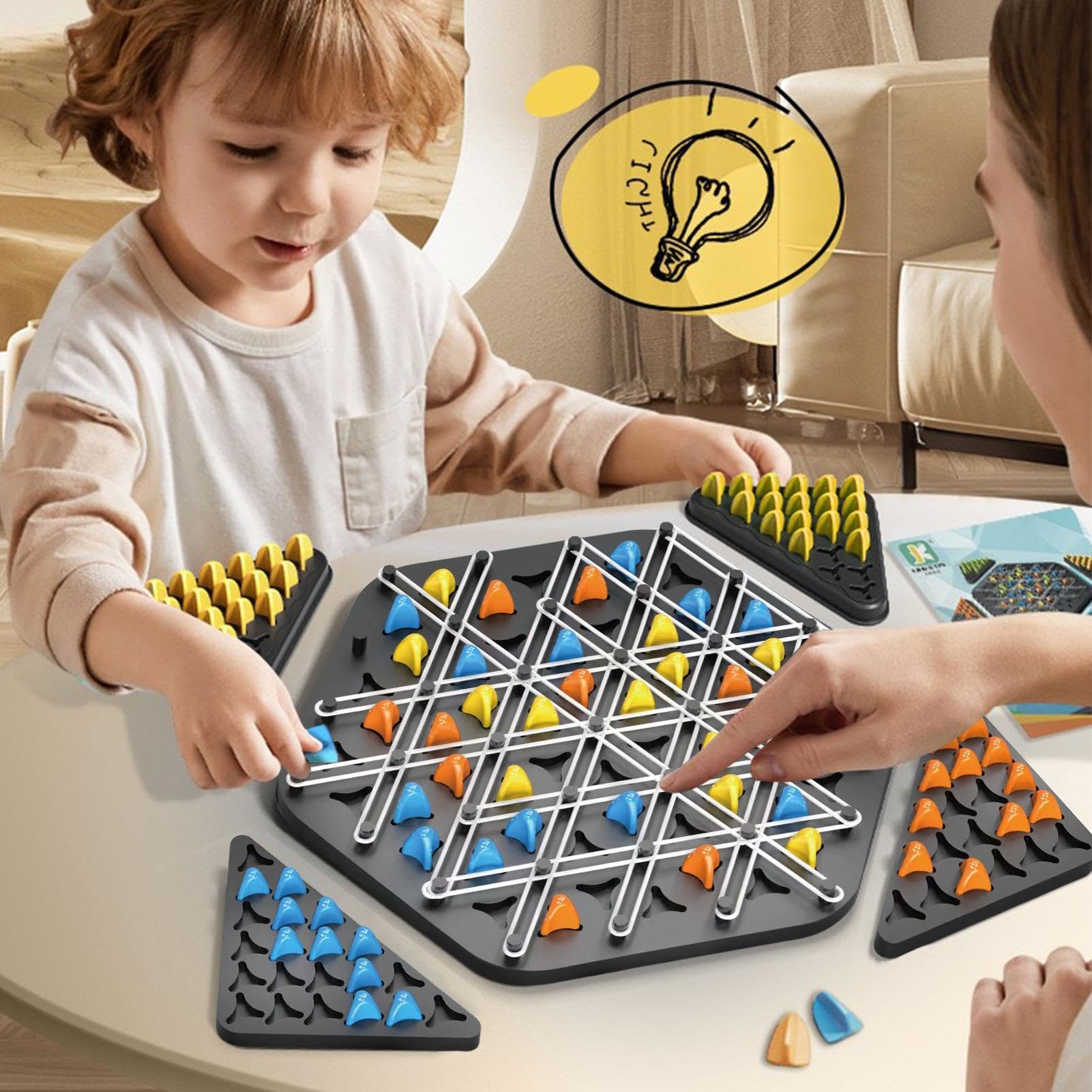 Triggle Game - Chain Triangle Strategy Board Game for 2-4 Players, ABS Plastic Peg Game with Elastic Bands, Fun Family Party & Travel Game for Adults and Kids - Perfect for Game Nights, Road Trips and Classroom Activities