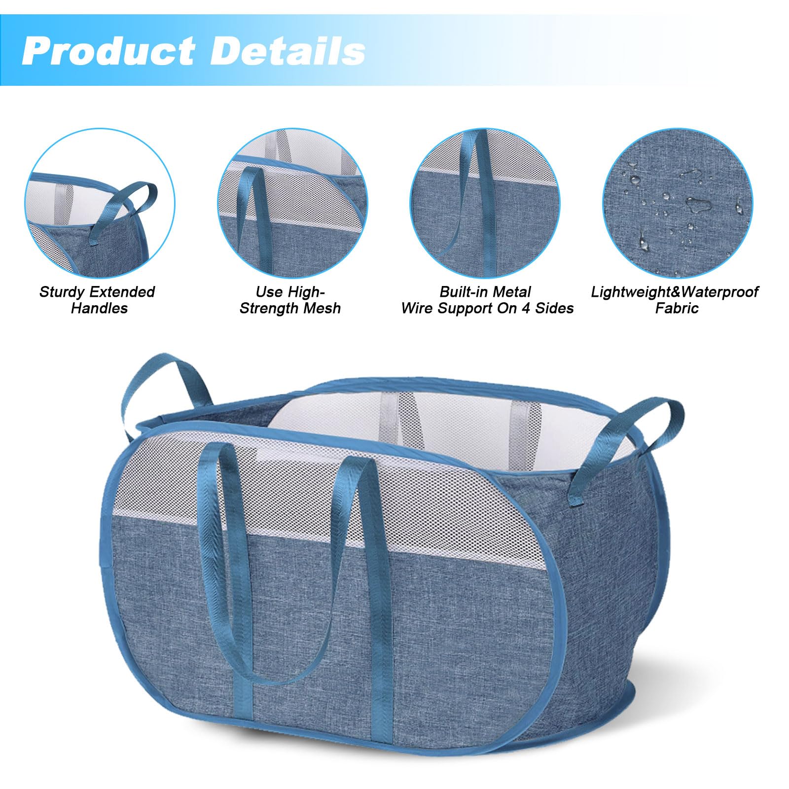 Pop Up Laundry Hamper - Collapsible Mesh Laundry Basket with Durable Handles | Foldable Clothes Hamper for Dorm, Bathroom & Travel | Space Saving Storage Solution for Small Spaces | Perfect for College, Camping & Apartment Living