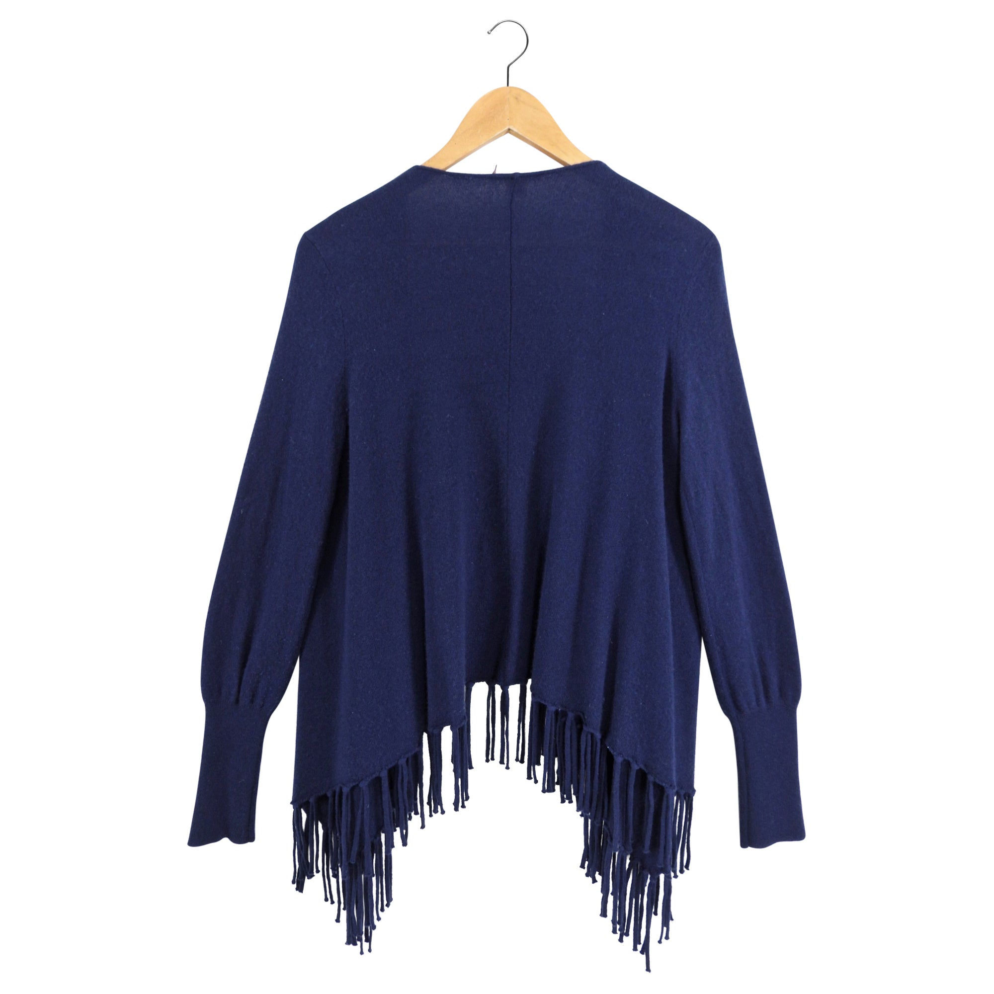 Luxury Calypso Navy Blue Cashmere Fringe Cardigan Sweater for Women - Size M - Perfect for Fall Layering & Winter Fashion Outfits