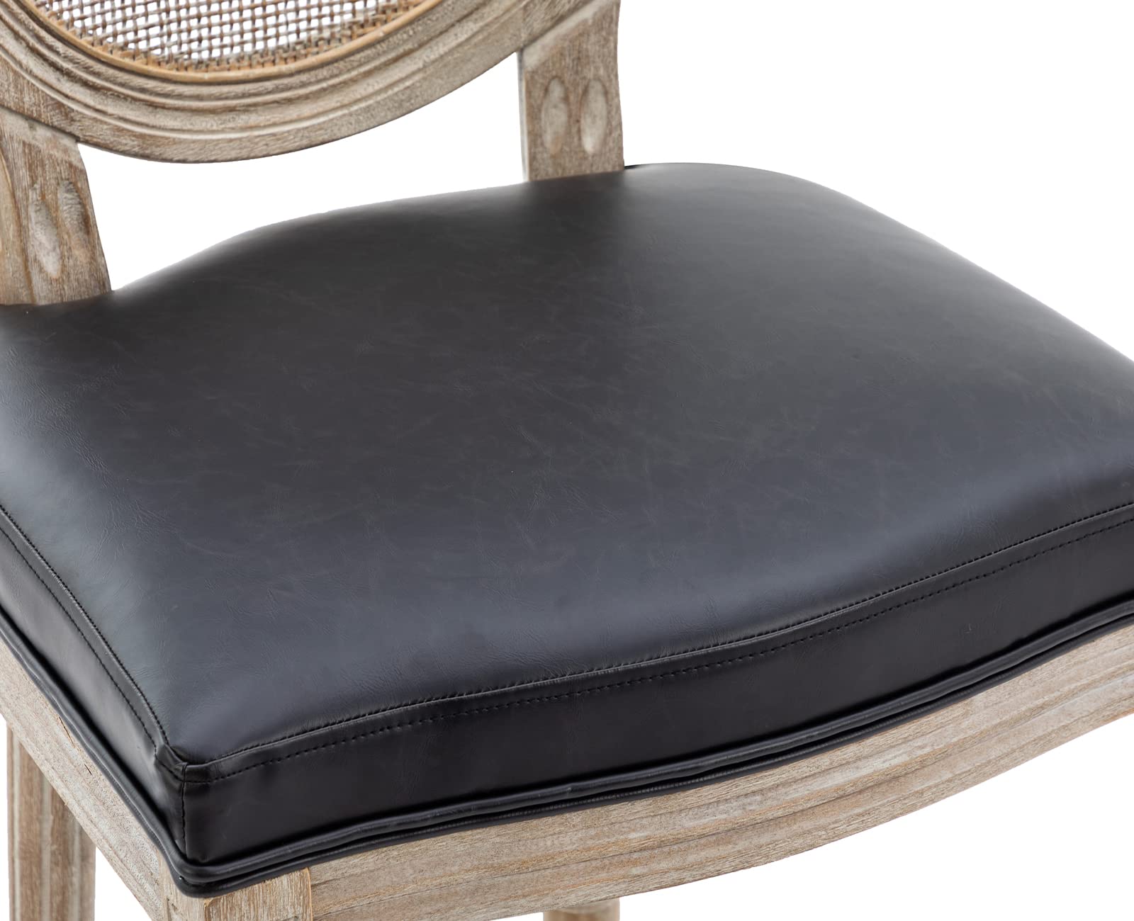 Kmax Dining Room Chairs Set of 2 - PU Leather French Chairs with Rattan Round Back for Kitchen, Living Room & Farmhouse Decor - Black | Elegant Seating for Dining, Entertaining & Home Office