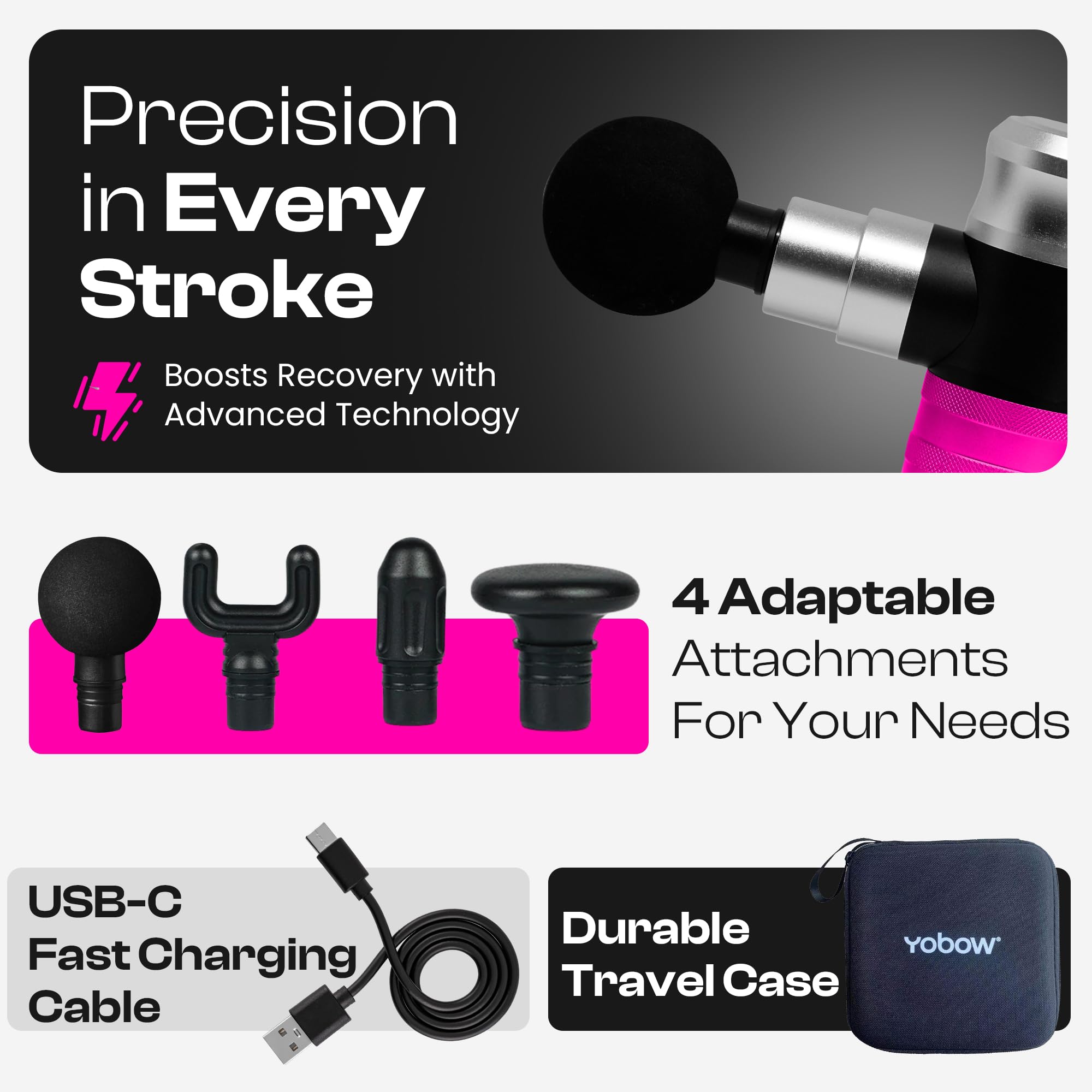 Portable Mini Massage Gun with 4 Speeds & 6 Colors - Deep Tissue Muscle Pain Relief, USB-C Fast Charging, Includes Carrying Case | Perfect for Post-Workout Recovery, Office Stress Relief & Home Relaxation Therapy
