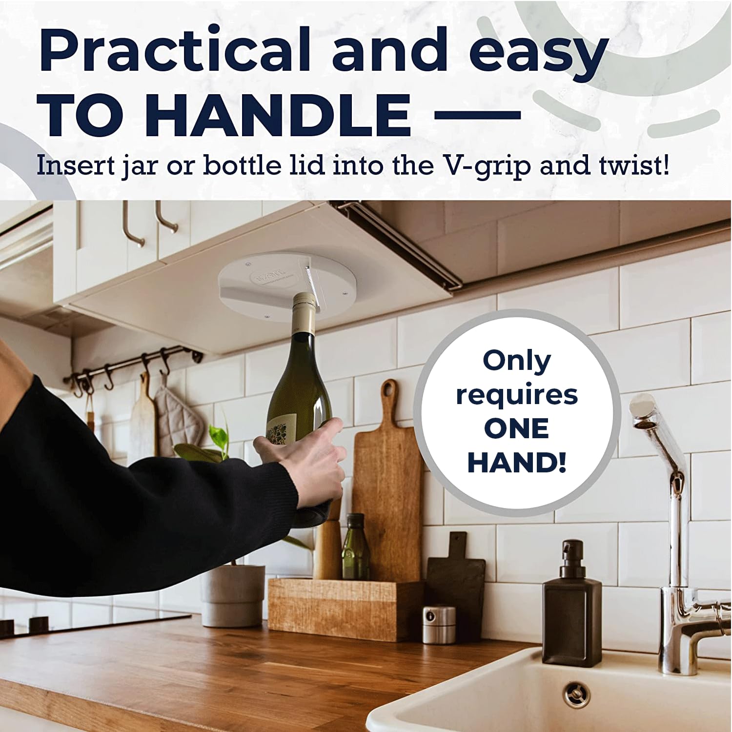EZ Off Jar Opener for Seniors & Weak Hands - Under Cabinet Easy Grip Arthritis Jar Opener, One-Handed Kitchen Gadget & Bottle Opener - Essential Home Assistance Tool for Elderly & Disabled (White) - Perfect for Opening Stubborn Jars, Cans & Bottles in Kitchen & Pantry