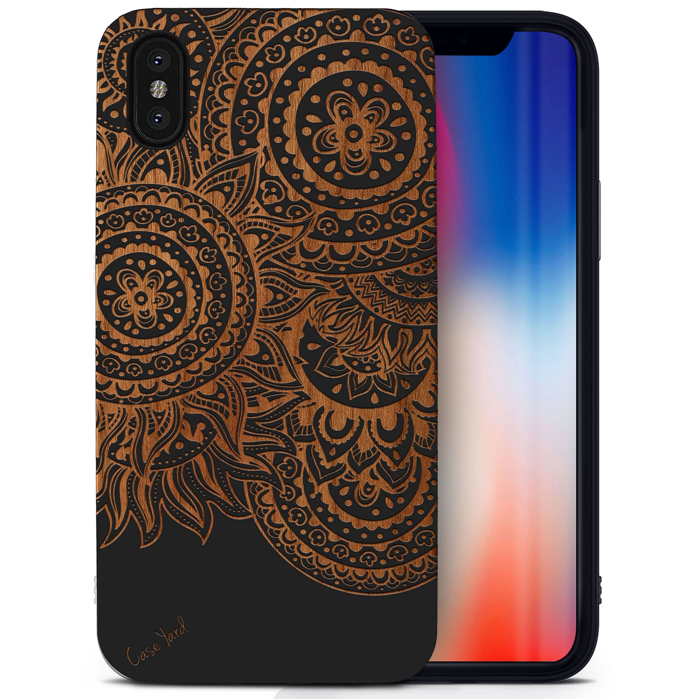 Wooden iPhone X Case - Laser Engraved Geo Henna Design, Slim Fit Shockproof Protective Cover for Men & Women | Perfect for Outdoor Activities, Travel & Everyday Use