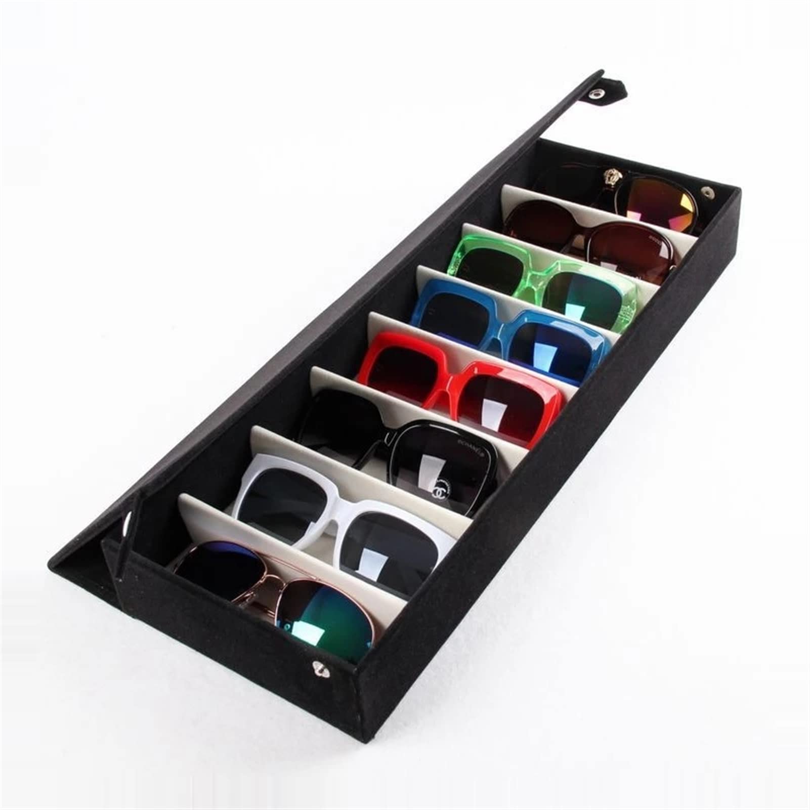 8 Grid Sunglasses Organizer & Jewelry Display Case - Black Eyeglass Storage Box with Rack (48.5x18x6cm) - Perfect for Retail Stores, Boutiques & Home Organization
