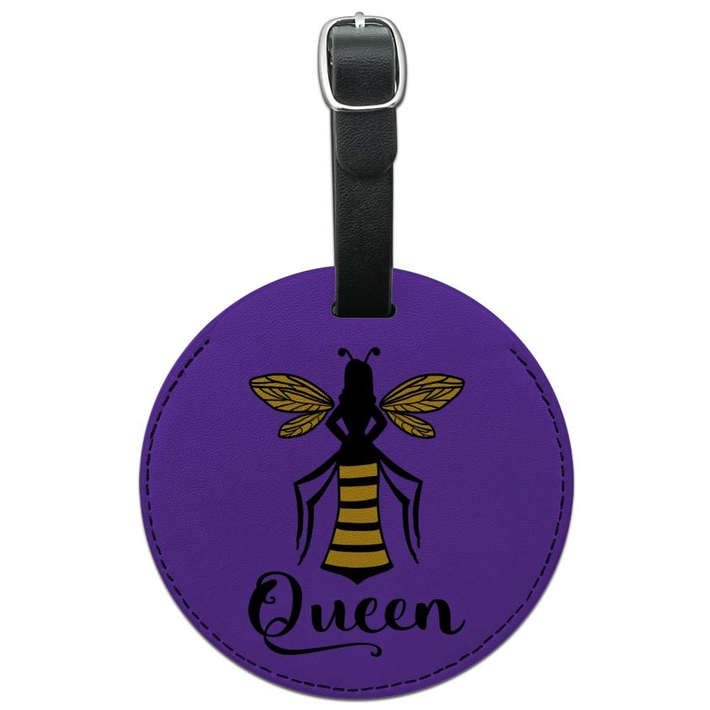 Queen Bee Round Leather Luggage Tag - Personalized Carry-On ID Tag for Suitcases & Travel Bags | Perfect for Business Travel, Vacation & Airport Identification