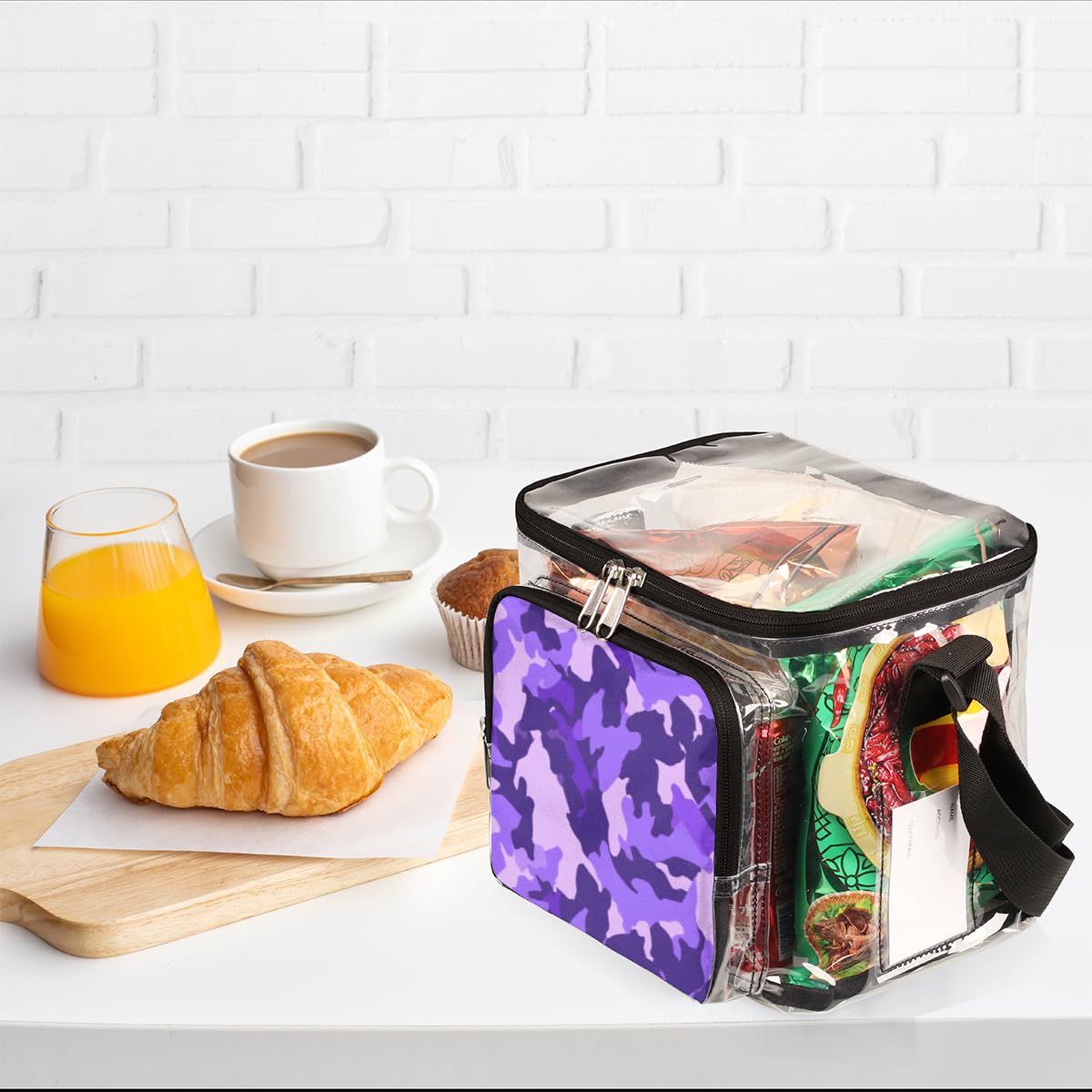 GzLeyigou Fashion Purple Camouflage Clear Tote Bag with Handles - Transparent Crossbody Shoulder Bag for Women - Perfect for Outdoor, Travel, Picnic, Concerts & Sports Events (Stadium Approved) - Great for Shopping, Beach & Music Festivals