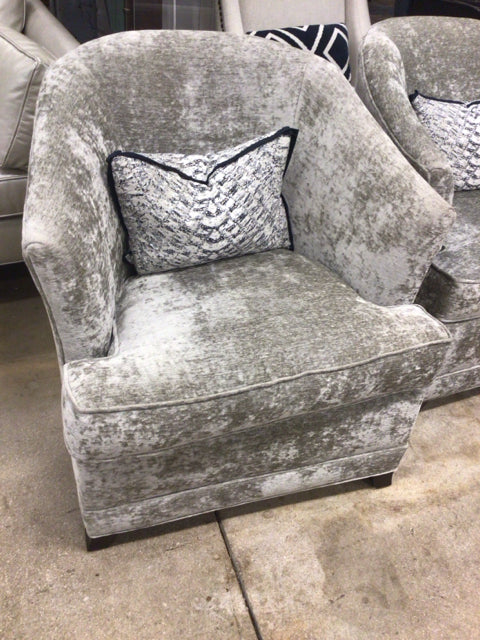 Century Furniture Velvet Curved Back Arm Chair with Pillow - Luxurious Living Room Accent Chair for Home Office & Lounge