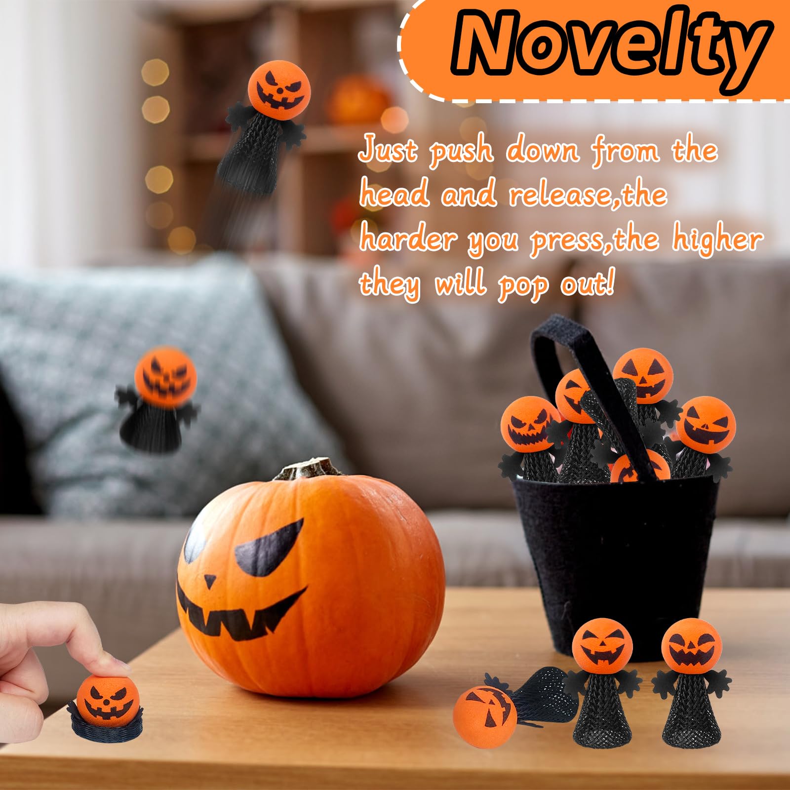 48 Pcs Halloween Jumping Popper Toys - Spring Launcher Bouncy Toys for Kids & Toddlers - Fun Halloween Party Favors & Goodie Bag Fillers - Perfect for Trick-or-Treating, Classroom Rewards & Halloween Party Games
