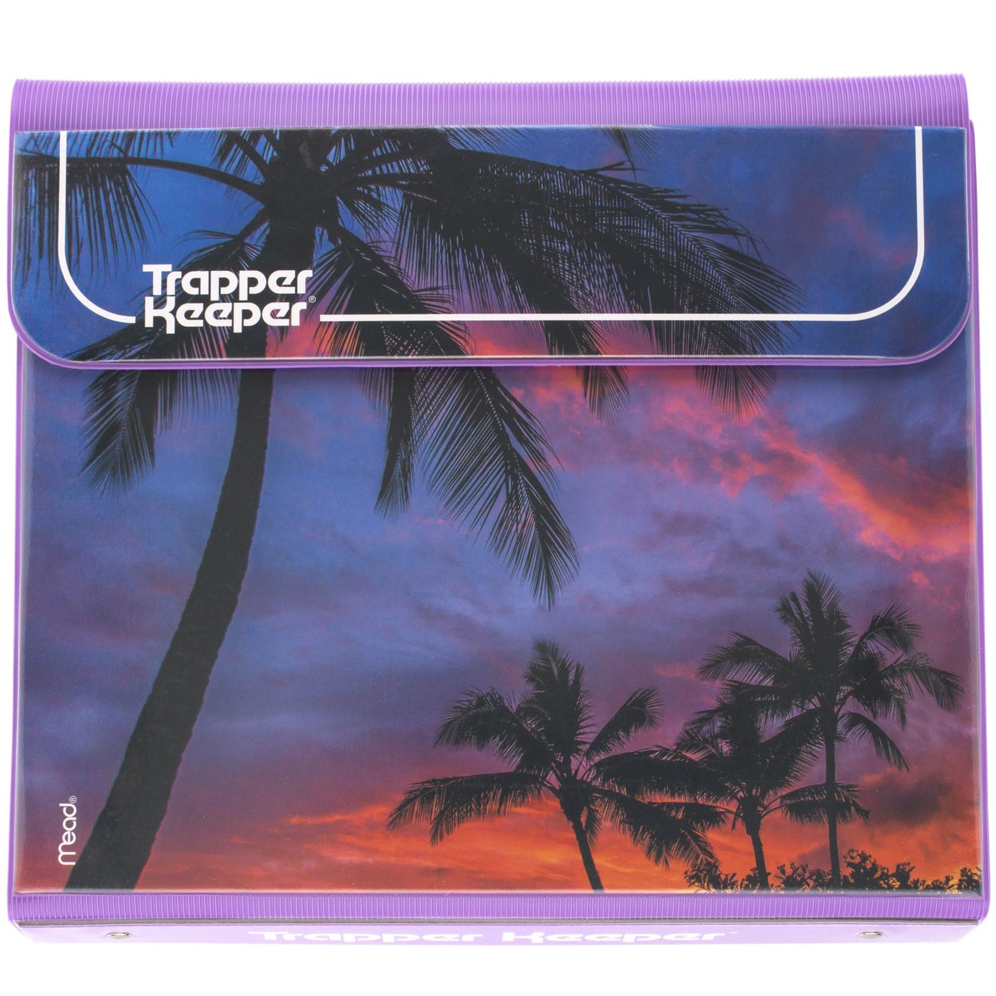 **Mead Trapper Keeper 1-Inch Binder with Retro Palm Tree Design - Includes 2 Folders, Extra Pocket, Metal Rings & Spring Clip - Secure Storage for School, Office & Home Organization (260038FDE1-ECM)**