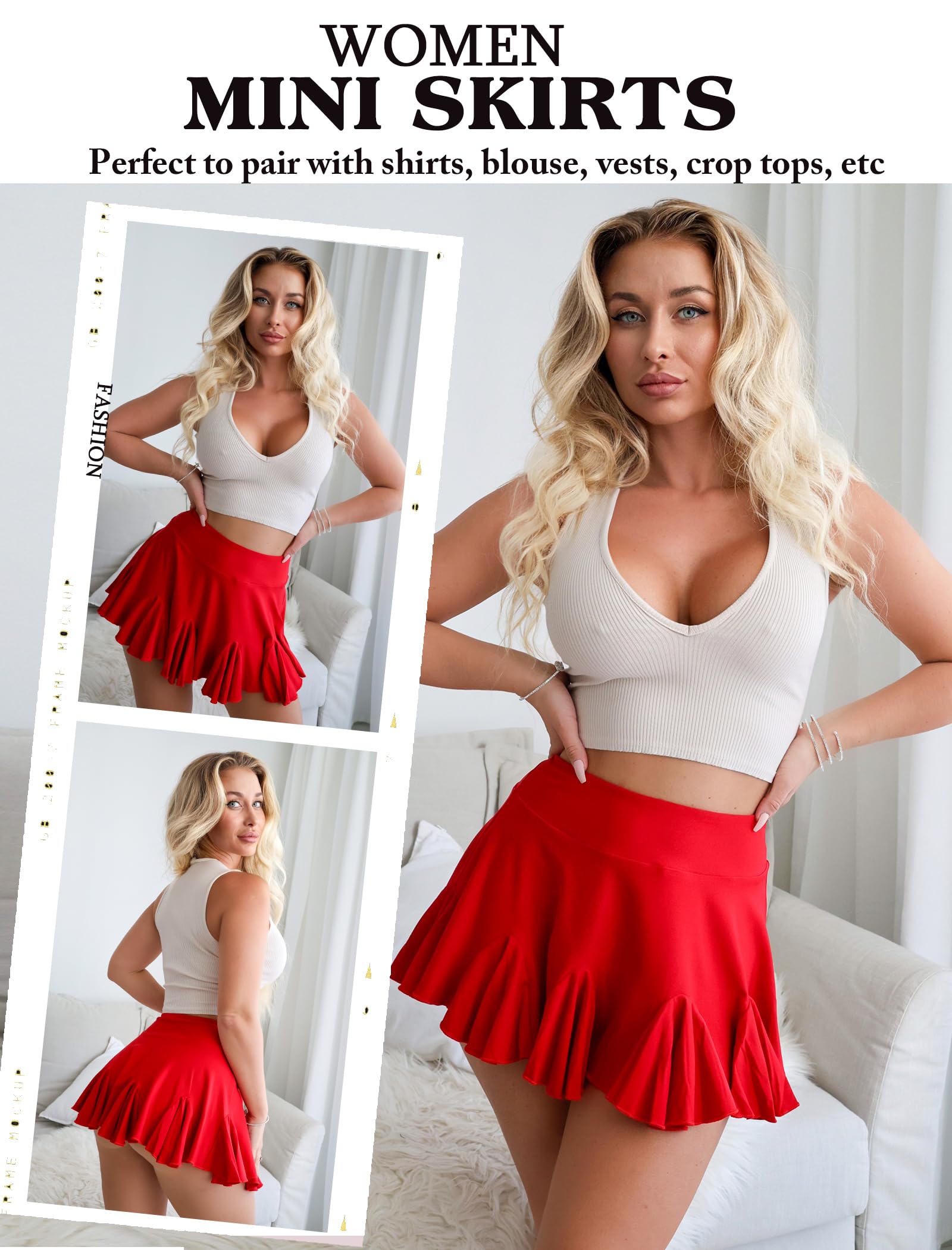 **Avidlove Women's Sexy Mini Skirt - High Waist Pleated Skater Skirt with Ruffle Trim for Night Out & Lingerie**    **优化点说明（仅示例，实际无需返回）：**   1. **品牌前置** + **核心关键词**（Mini Skirt/Women）提升搜索权重   2. **材质/设计亮点**（Pleated/Ruffle Trim）增加长尾词覆盖   3. **场景延伸**（Night Out & Lingerie）吸引目标用户点击