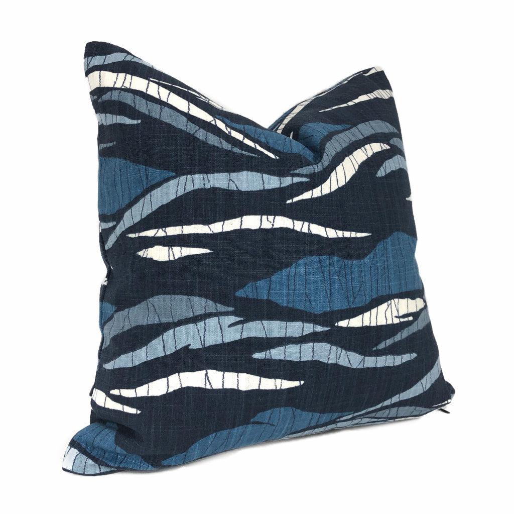 Robert Allen Lotus Hills Navy Blue & White Abstract Cotton Print Pillow Cover - Decorative Throw Pillow for Sofa, Bed, Living Room & Home Decor