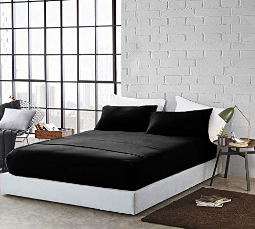Luxury 100% Cotton Twin Jersey Sheet Set - Ultra Soft T-Shirt Material All Season Bedding - Deep Pocket Fitted Sheet (3Pc, Twin, Black) for Comfortable Sleep & Cozy Nights - Perfect for Guest Rooms, Dorms & Master Bedrooms