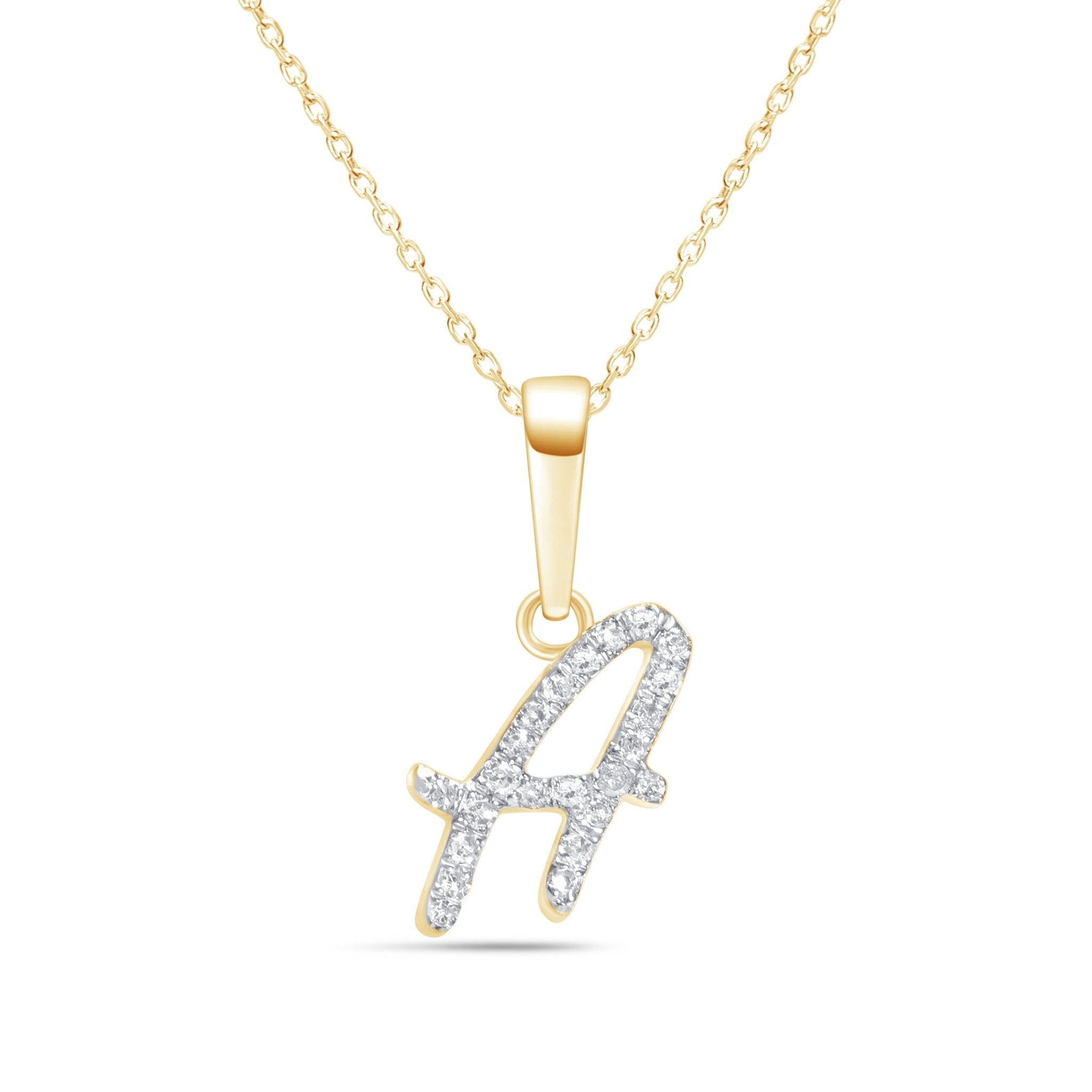 14K Solid Yellow Gold Cursive Diamond Initial Necklace - Personalized Name Pendant for Women, Gift for Her, Birthday, Anniversary, Valentine's Day Jewelry