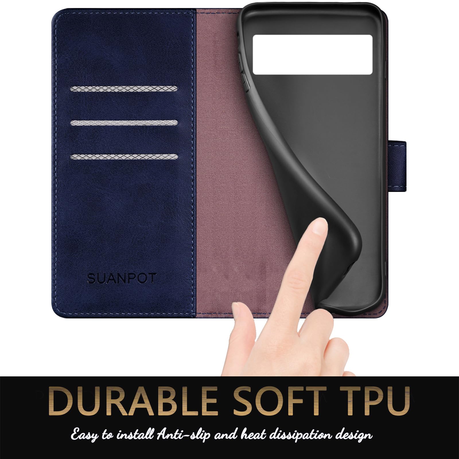 Google Pixel 8 5G Wallet Case with RFID Blocking - Premium PU Leather Flip Cover with Credit Card Slots for Women & Men (Blue) - Perfect for Daily Commute, Travel & Business Use