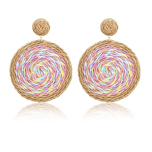 Handmade Caci&co Raffia Earrings - Colorful Flower Stud Earrings for Women | Boho Chic Statement Jewelry | Perfect for Summer, Beach Vacations & Festivals