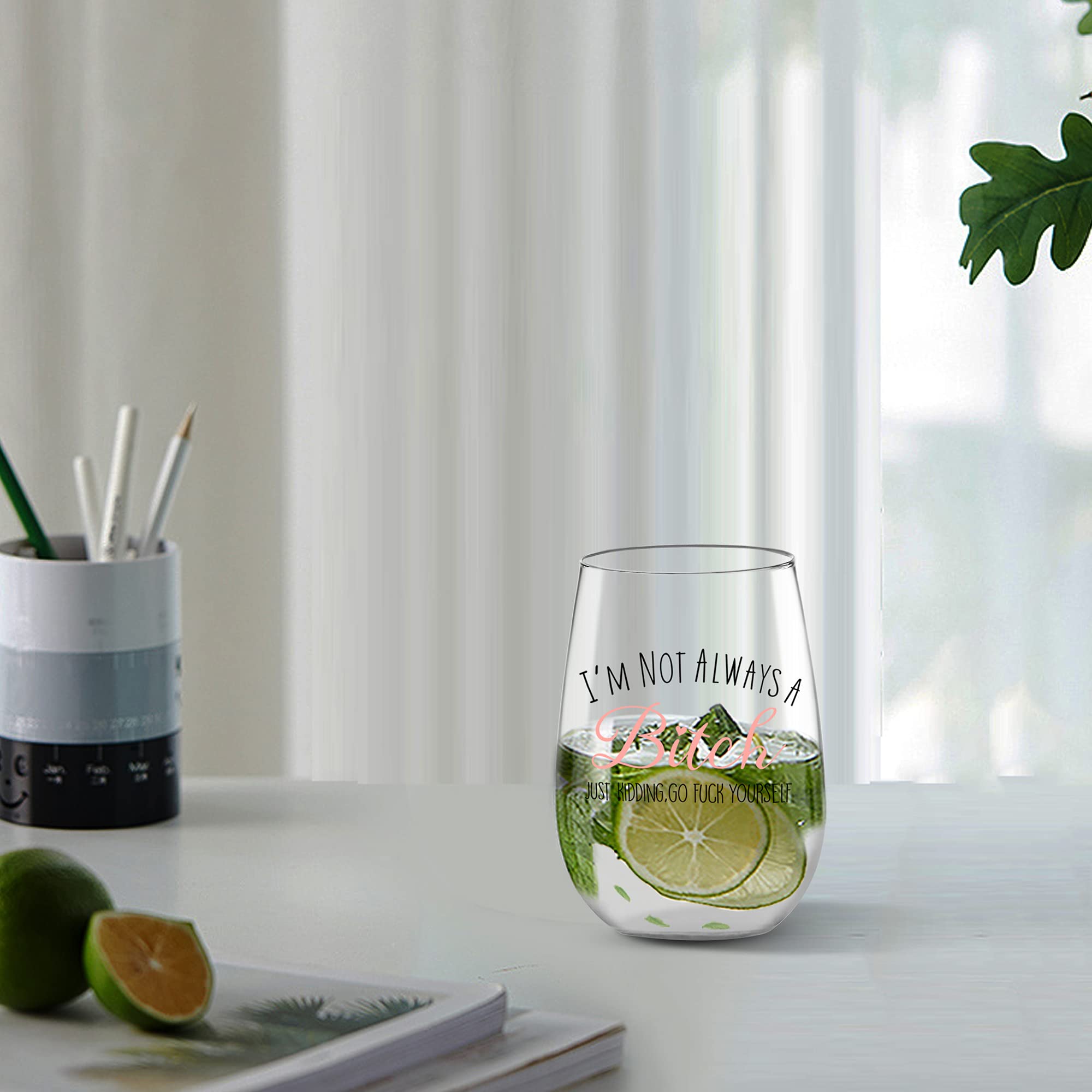 Funny Wine Glass Gift for Women - 'I'm Not Always A B, Just Kidding' Novelty Drinking Cup - Perfect Christmas, Birthday Present for Girlfriend, Best Friend, Sister, Coworker - Great for Parties, Girls Night Out, and Relaxing at Home