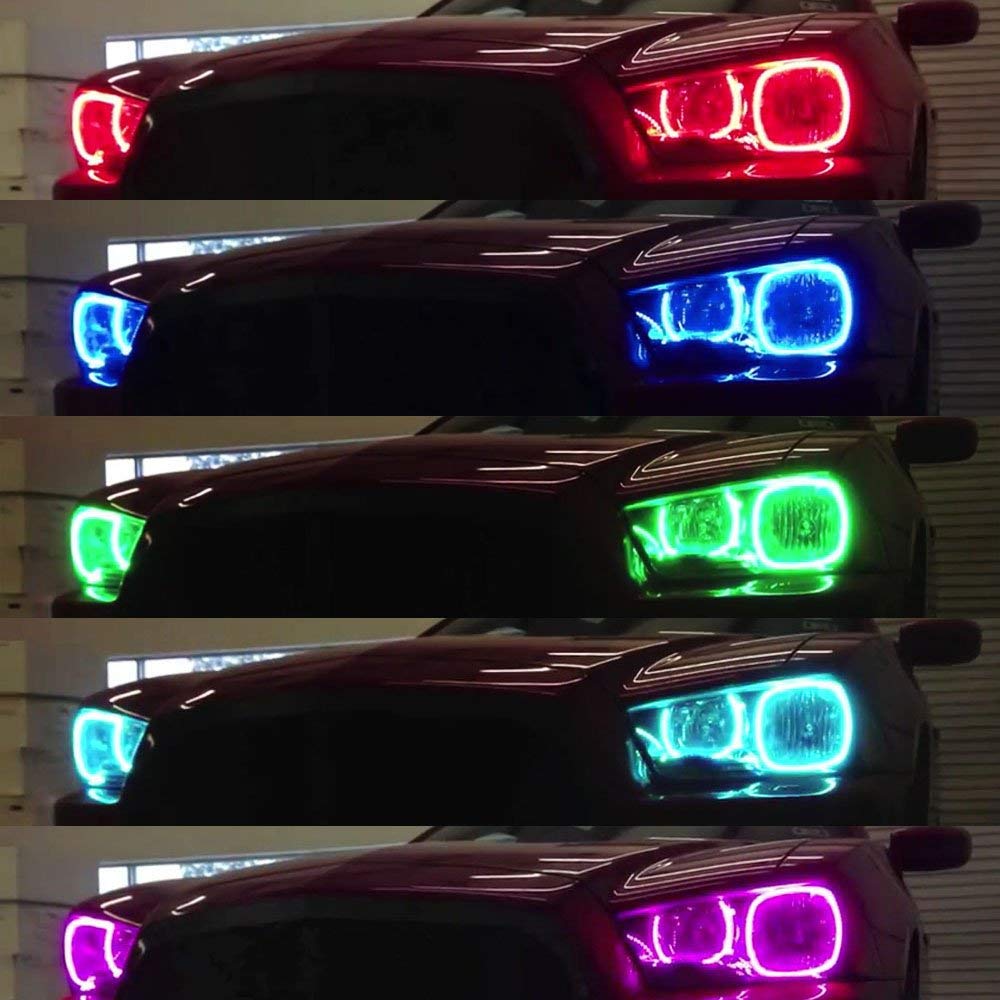 iJDMTOY 210-LED RGB Multi-Color LED Angel Eyes Halo Rings for Dodge Charger 2011-2014 | Adjustable Front Road Lighting | Custom Car Aesthetics & Night Driving Safety