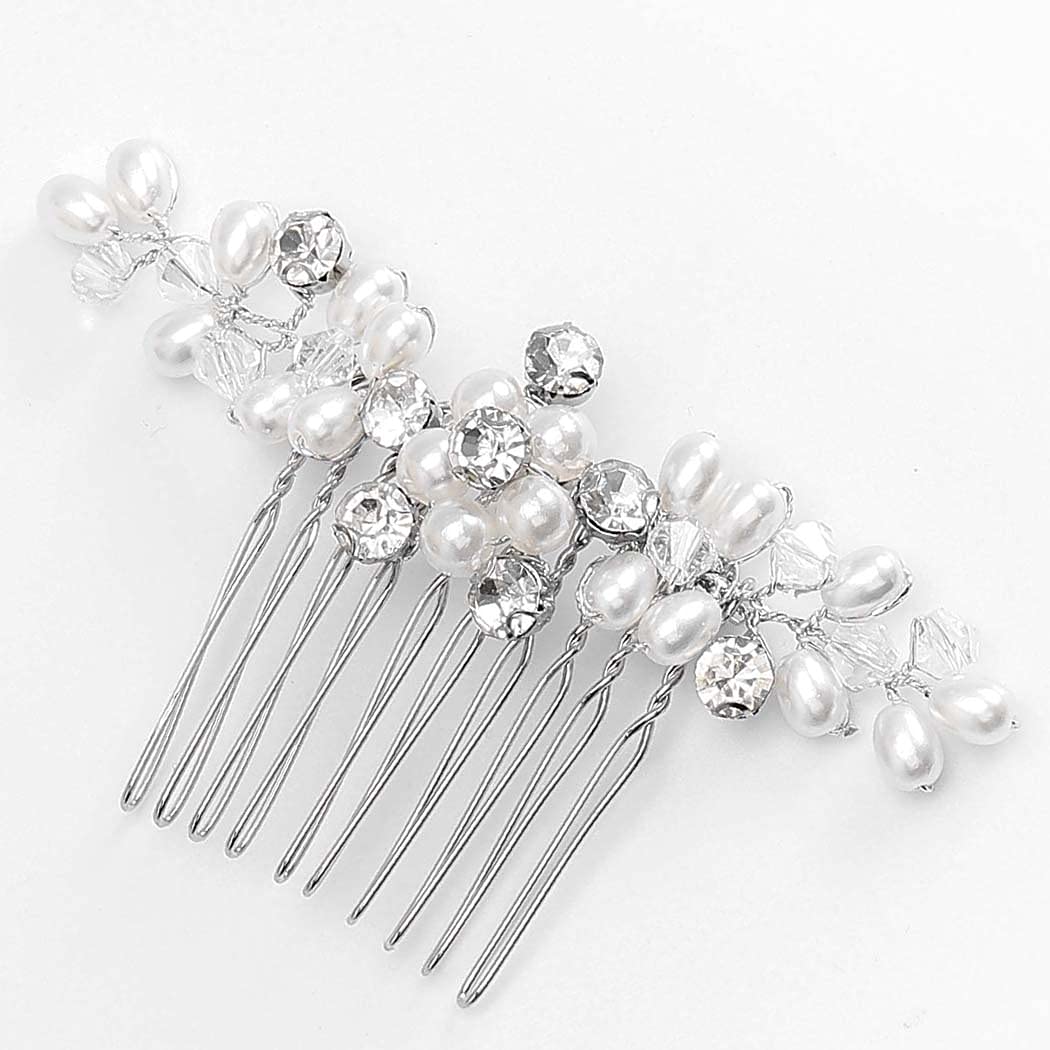 Brishow Crystal Bridal Hair Comb - Pearl Wedding Hair Accessories for Women & Girls (Silver) - Perfect for Brides & Special Occasions