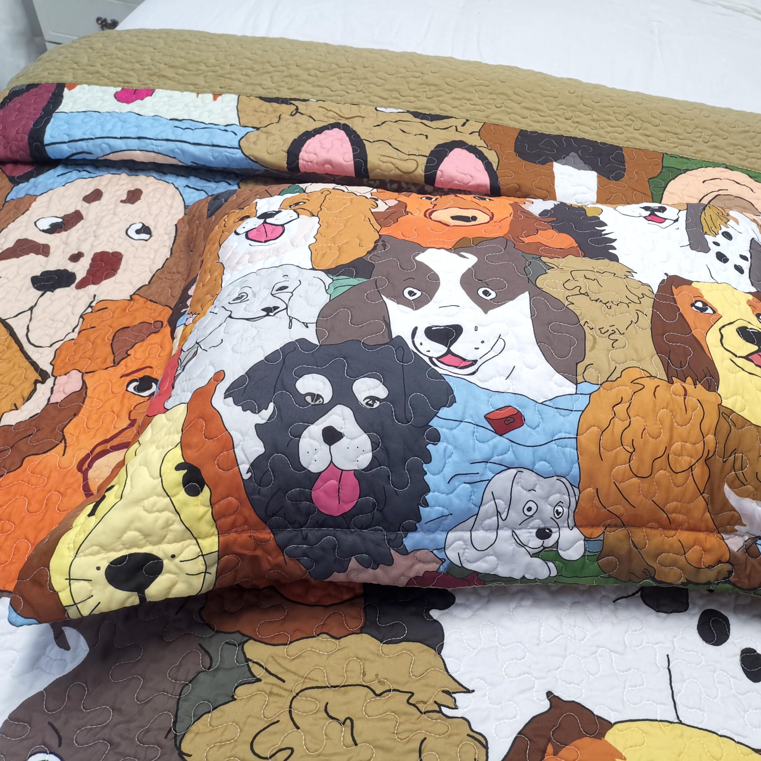 MarCielo Kids Quilt Bedspread Set - Soft Twin Size Throw Blanket for Teens, Girls & Boys - Cute Dog Pattern Bedding Coverlet - Perfect for Bedroom Decor, Sleepovers & Cozy Nap Time
