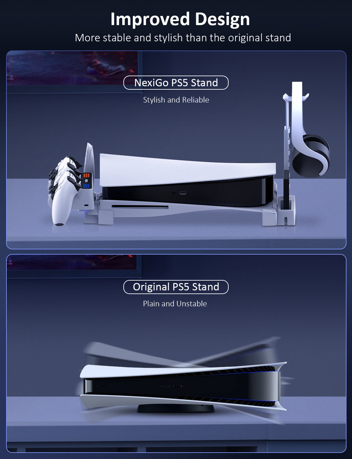 NexiGo PS5 Modular Gaming System with Dual Controller Charger Station - Perfect for PlayStation 5 Console Accessories and Multiplayer Gaming Setup