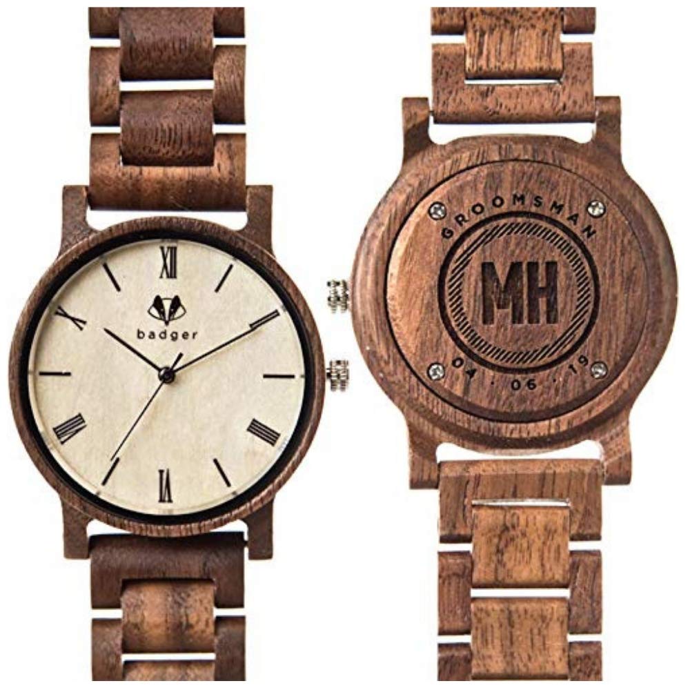 Swanky Badger Personalized Wooden Watch for Men - Japanese Quartz Movement, Custom Engraved Wood Watch - Perfect Gift for Boyfriend, Father's Day, Groomsmen & Special Occasions - Ideal for Weddings, Anniversaries & Everyday Wear