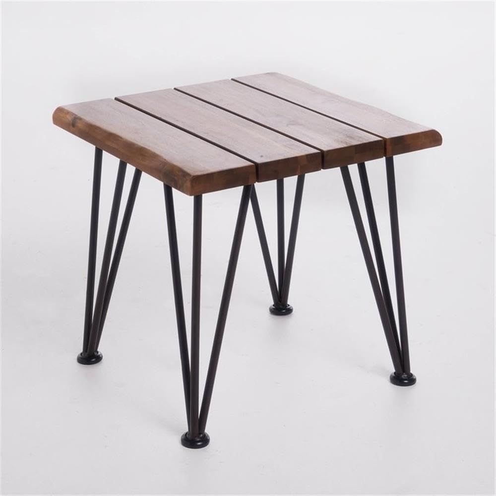 Noble House Geania Acacia Wood Indoor Side Table - Teak Finish End Table for Living Room, Bedroom & Office - Rustic Wooden Accent Table for Home Decor