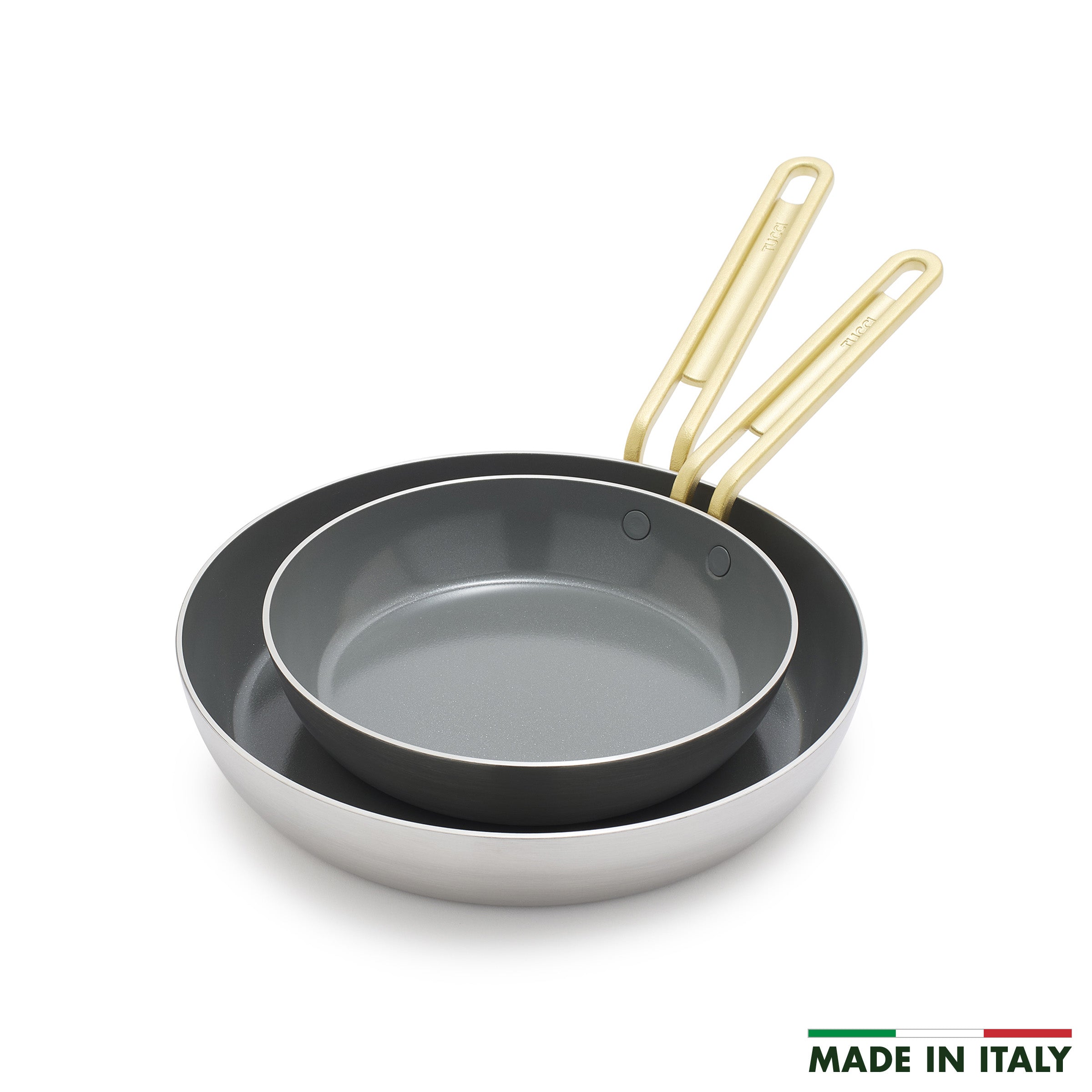 Stanley Tucci™ 8 & 10 Inch Stainless Steel Ceramic Nonstick Fry Pan Set with Champagne Handles - Perfect for Sautéing, Frying & Everyday Cooking